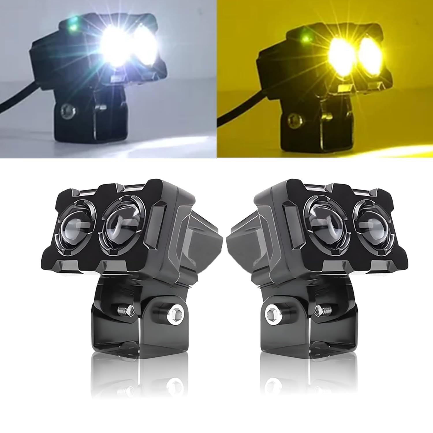MIKANIX Super Bright LED Fog Light Lens Projector With HD Lens Dual Color White | Yellow With High & Low Beam For All Motorbike, Scooty & ATVs