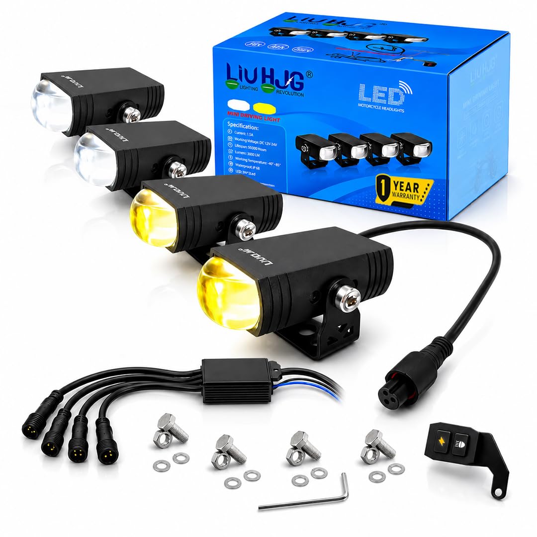 MIKANIX LIUHJG 80W LED Fog Lights for Motorcycle & Cars, Waterproof Mini Driving Light Kit with Dual Color White Yellow Beam, Aviation Aluminum Pods for Offroad SUV Trucks
