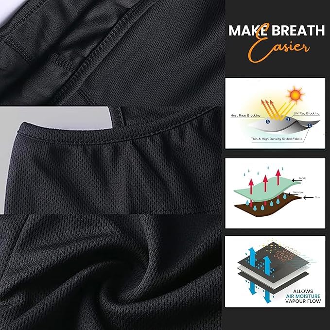 BRXR Unisex Full Face Mask | Balaclava Black + Hand Protective Syntetic Arm Sleeve for Bikers Riders, Cyclists and Outdoor Workers to Protect from Dust and UV Rays