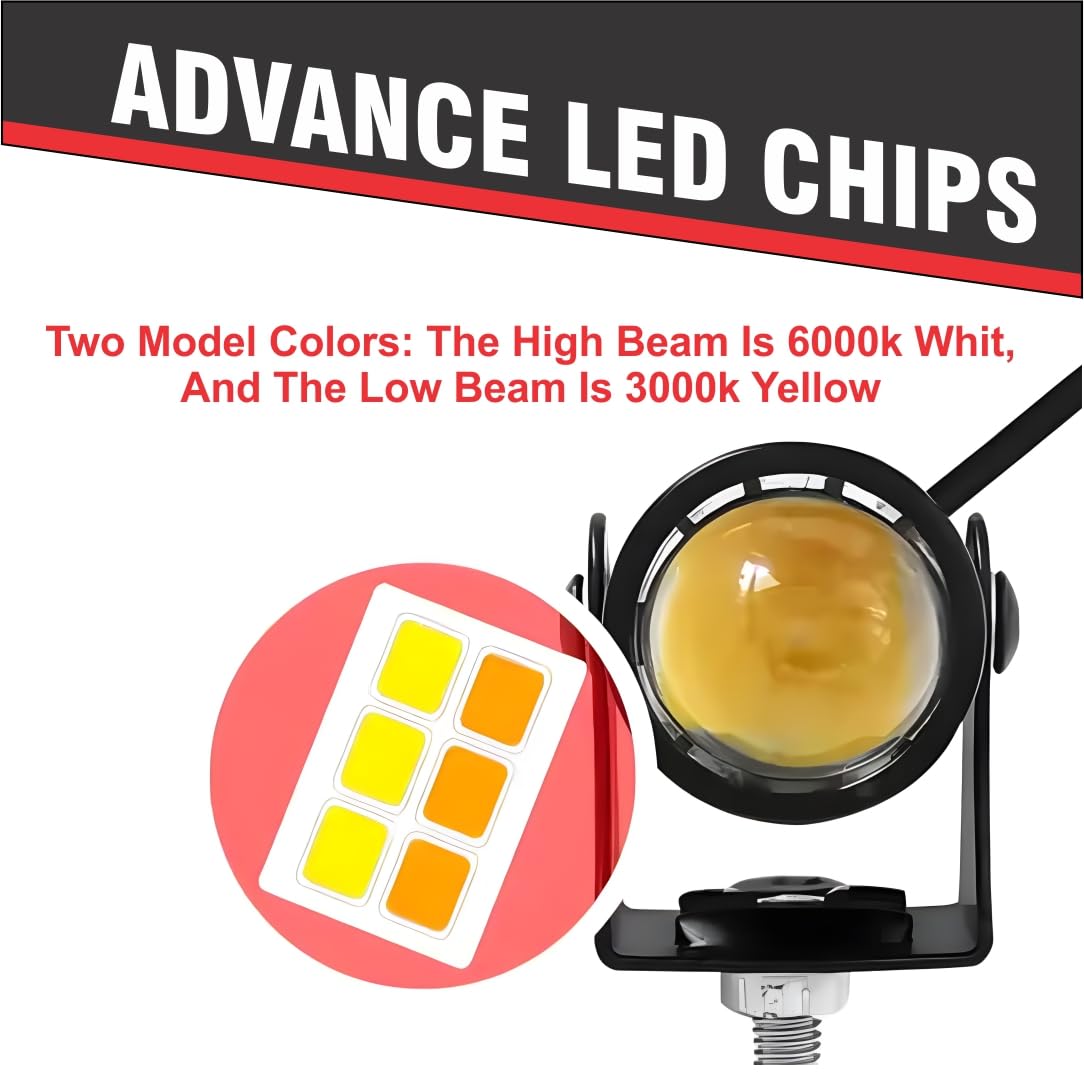 MIKANIX Mini Drive LED Fog Light Lamp | Projector Lens Spotlight | High & Low Beam | White & Yellow Light With On/Off Switch For All Motorbike, Cars, SUV, ATV