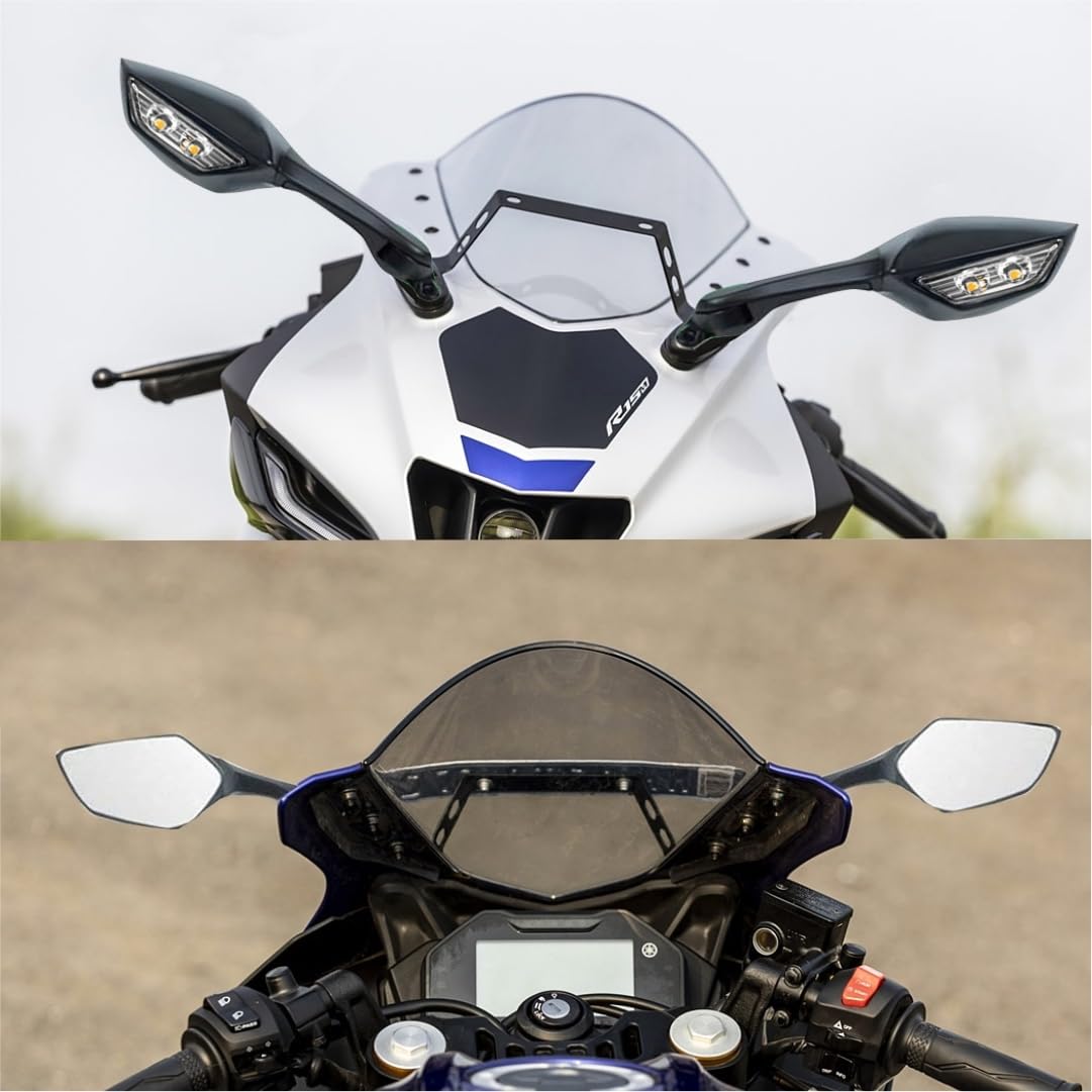 MIKANIX R15 V3, V4 & M Bike Adjustable Rear View Side Mirror with Turn Signal Led Indicator for All Fairing Bikes