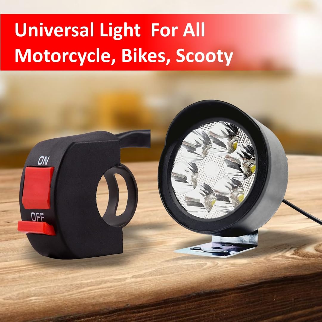 MIKANIX 6 LED Round Cap Fog Lights/Lamp Pair for Bikes and Cars High Brightness With On/Off Switch Button