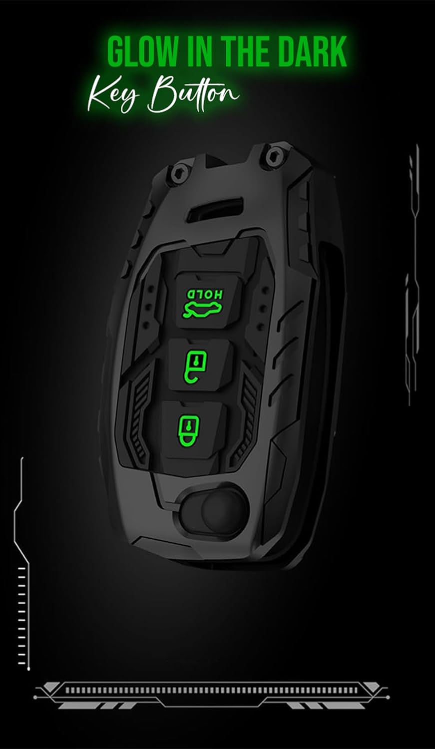 MIKANIX Transformer Series Car Key Cover | Metal Black Soft Silicone Key Shell with Keychain for Creta, Exter, i10 Grand Nios, i20 Elite, i20 (2020), Aura, Venue, i20 Active, Xcent (i10)