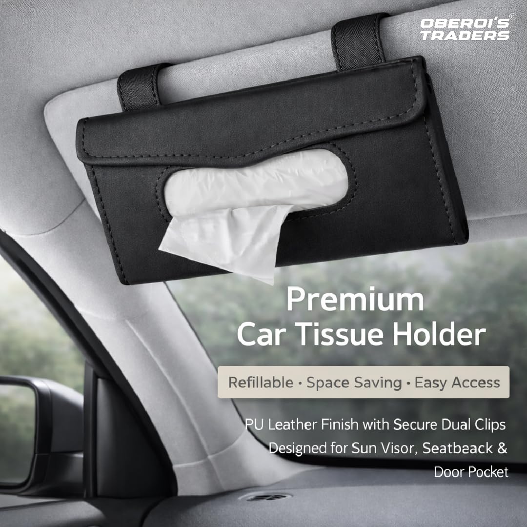 MIKANIX Car Sun Visor Tissue Holder | PU Leather Auto Napkin Dispenser with Magnetic Closure, Universal Car Accessories for Interior