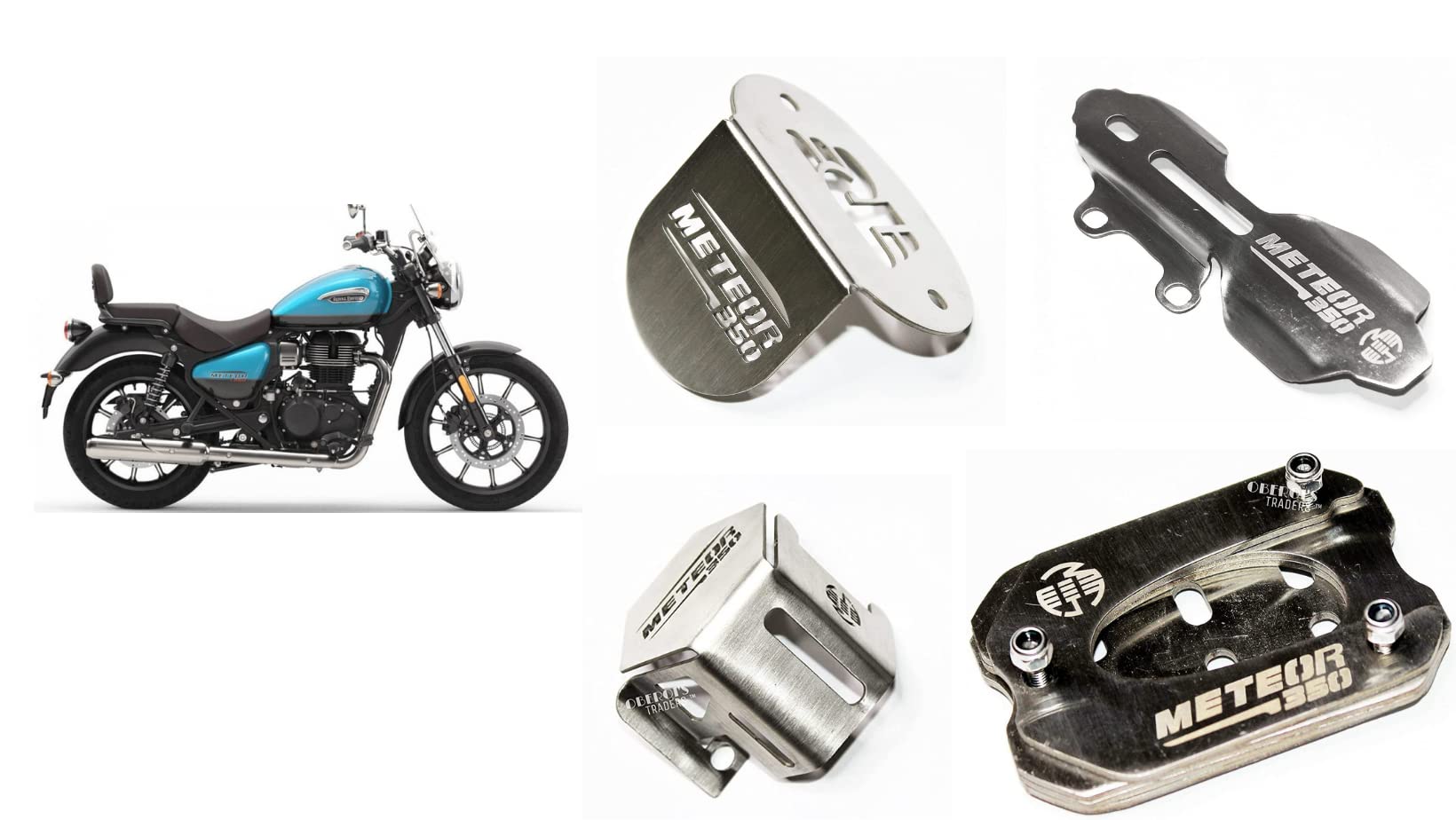 OBEROI'S TRADERS Meteor 350 Master Cylinder Guard, Front Oil Reservoir Cap, Side Stand Extender And Rear Brake Oil Container Guard Combo Accessories
