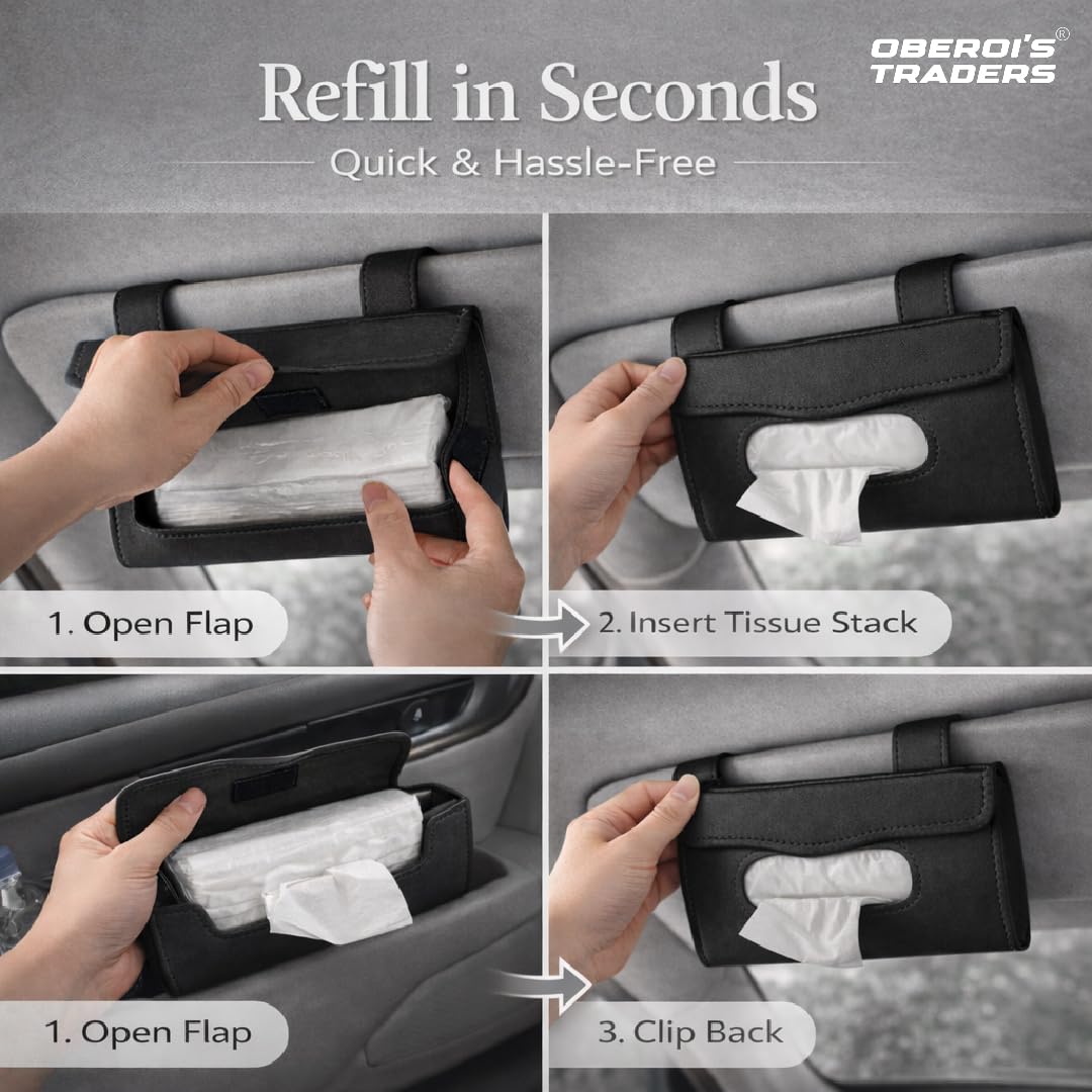 MIKANIX Car Sun Visor Tissue Holder | PU Leather Auto Napkin Dispenser with Magnetic Closure, Universal Car Accessories for Interior