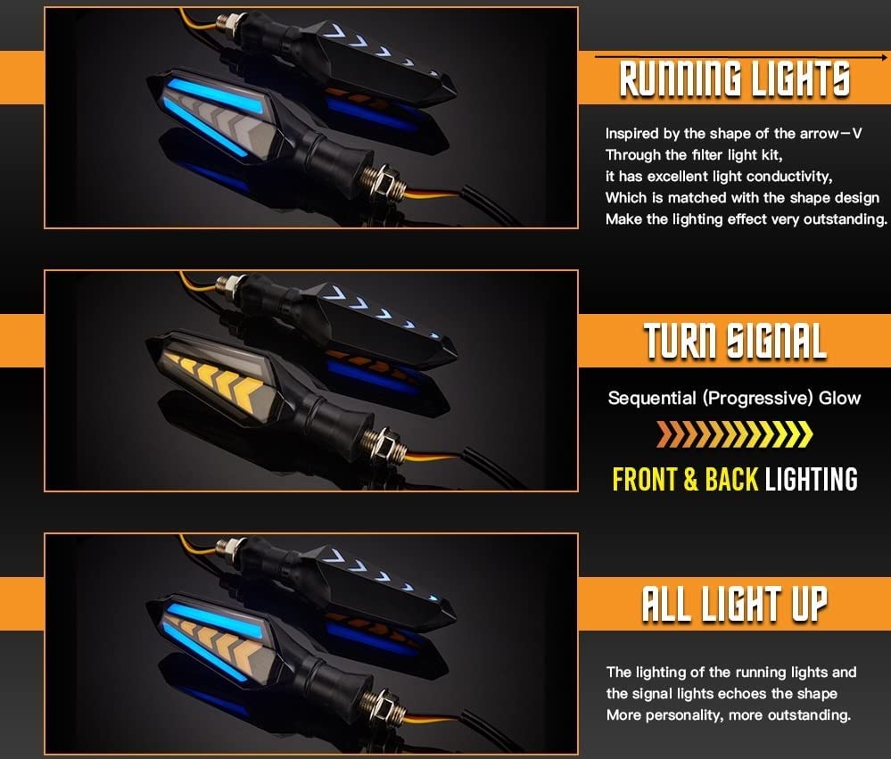 MIKANIX R15 V3 / V4 & M Yellow/Blue LED Running Light DRL Bike Turn Signal Indicator Lamp Universal for Motorbikes