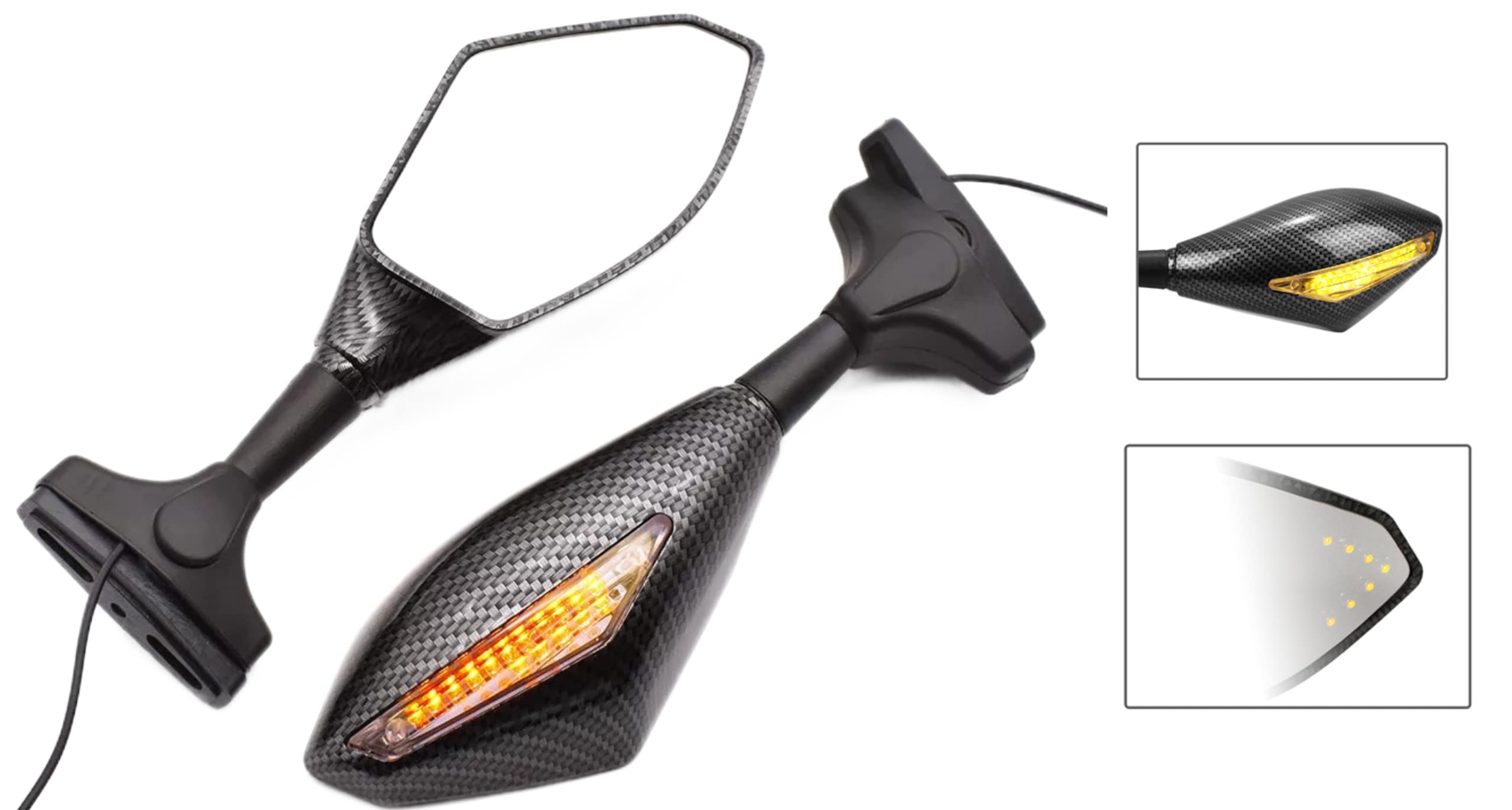 MIKANIX Universal Dual Side LED Light Turn Signal Carbon Mirror With 360° Adjustable Handlebar Rear View Mirror