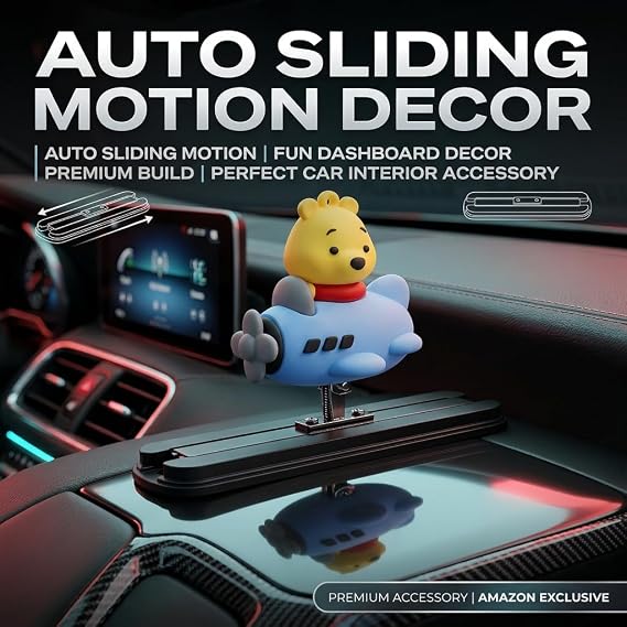 MIKANIX Auto Sliding Car Dashboard Decoration Cute Anime Pooh Character Moving Ornament Interior Accessory