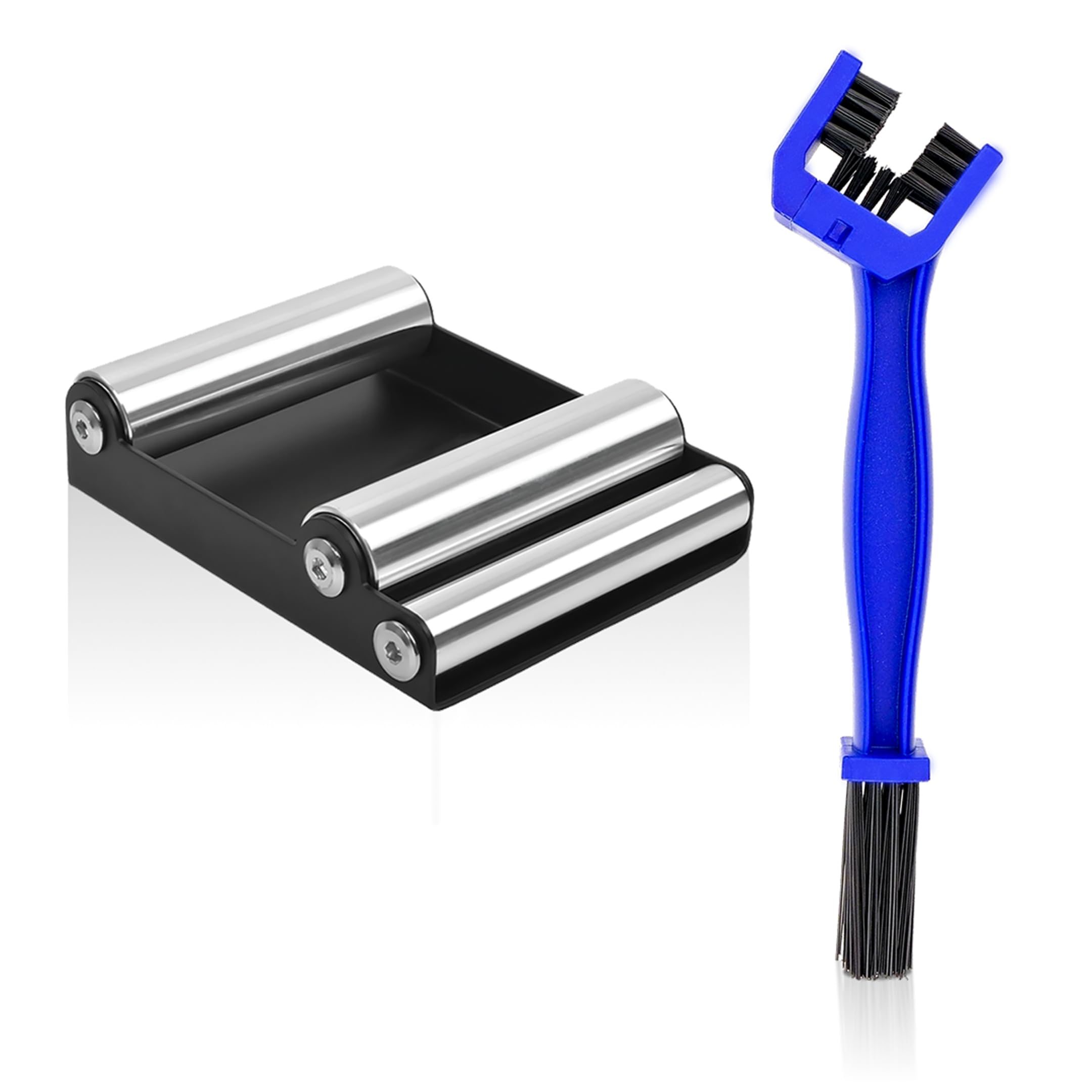MIKANIX Bike Wheel Roller & Chain Cleaning Brush Combo | Paddock Wheel Roller for Easy Chain Cleaning & Lubrication | Motorcycles Chain Cleaning Tool Kit | Compatible with All Bike & Scooters