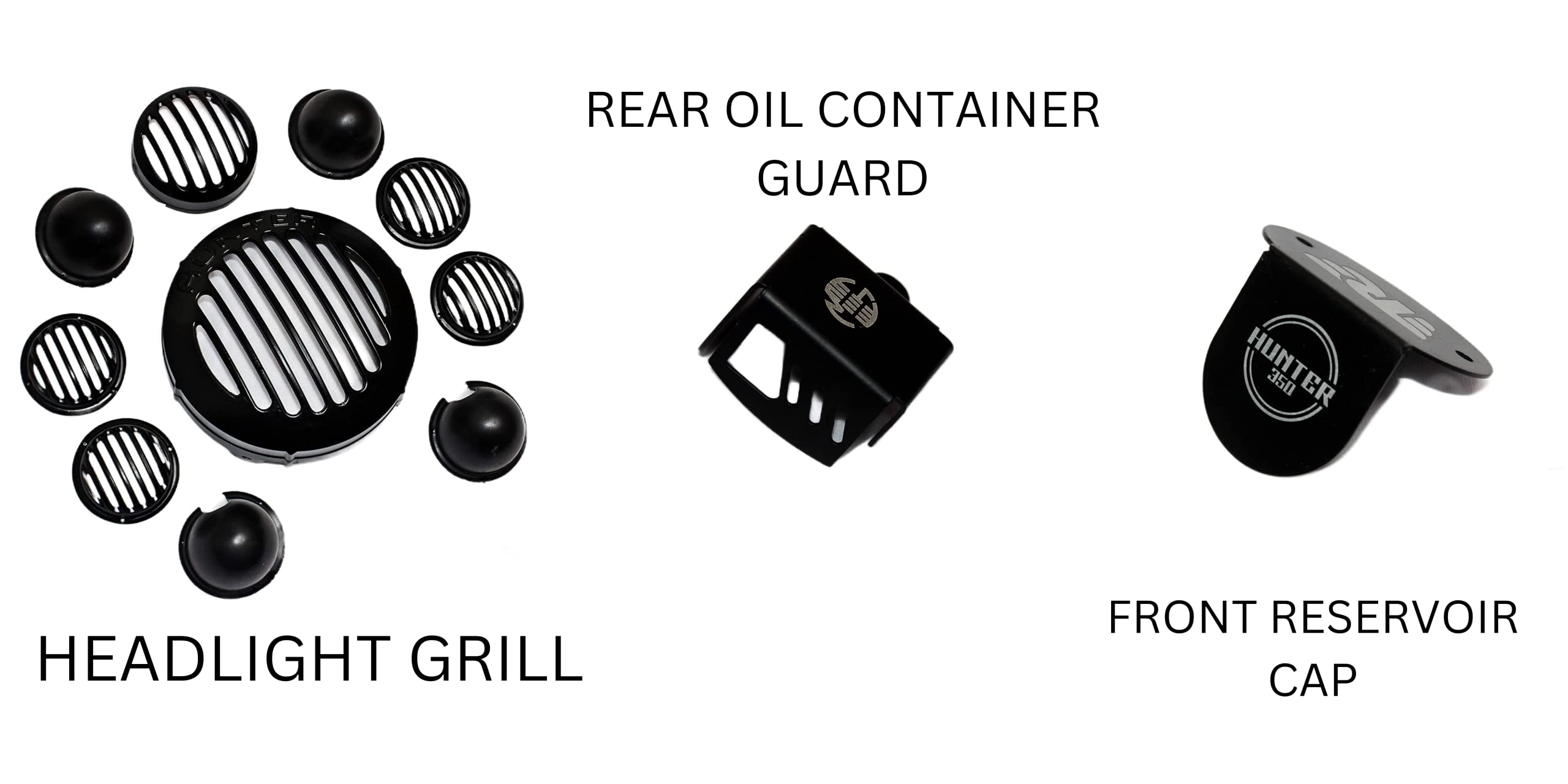 OBEROI'S TRADERS Hunter 350 Bike Combo (Headlight Grill/Jali Cover Set, Rear Brake Oil Container Guard and Front Disc Brake Fluid Reservoir Cap Cover Guard)