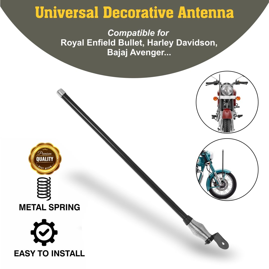 OBEROI'S TRADERS Bike Universal Decorative Front | Rear Aluminium Spring Antenna | Aerial Rod with Chrome Cap RE, Bullet, Harley, Bajaj Avenger Motorcycle