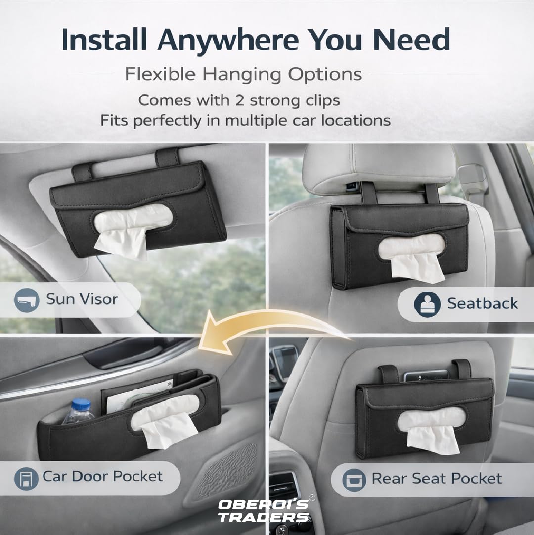 MIKANIX Car Sun Visor Tissue Holder | PU Leather Auto Napkin Dispenser with Magnetic Closure, Universal Car Accessories for Interior
