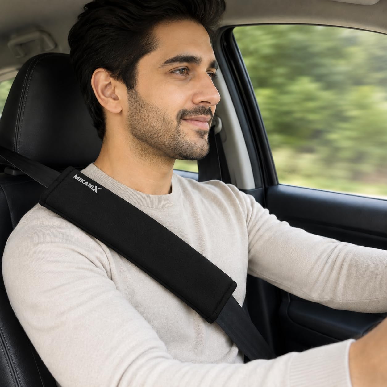 MIKANIX Car Seat Belt Shoulder Pad | Ultra Soft Fabric Suede Belt Cover | Universal Seat Belt Sleeve For Cars, SUVs & Vehicles | Reduces Shoulder Pressure & Neck Comfort for Daily & Long Drives