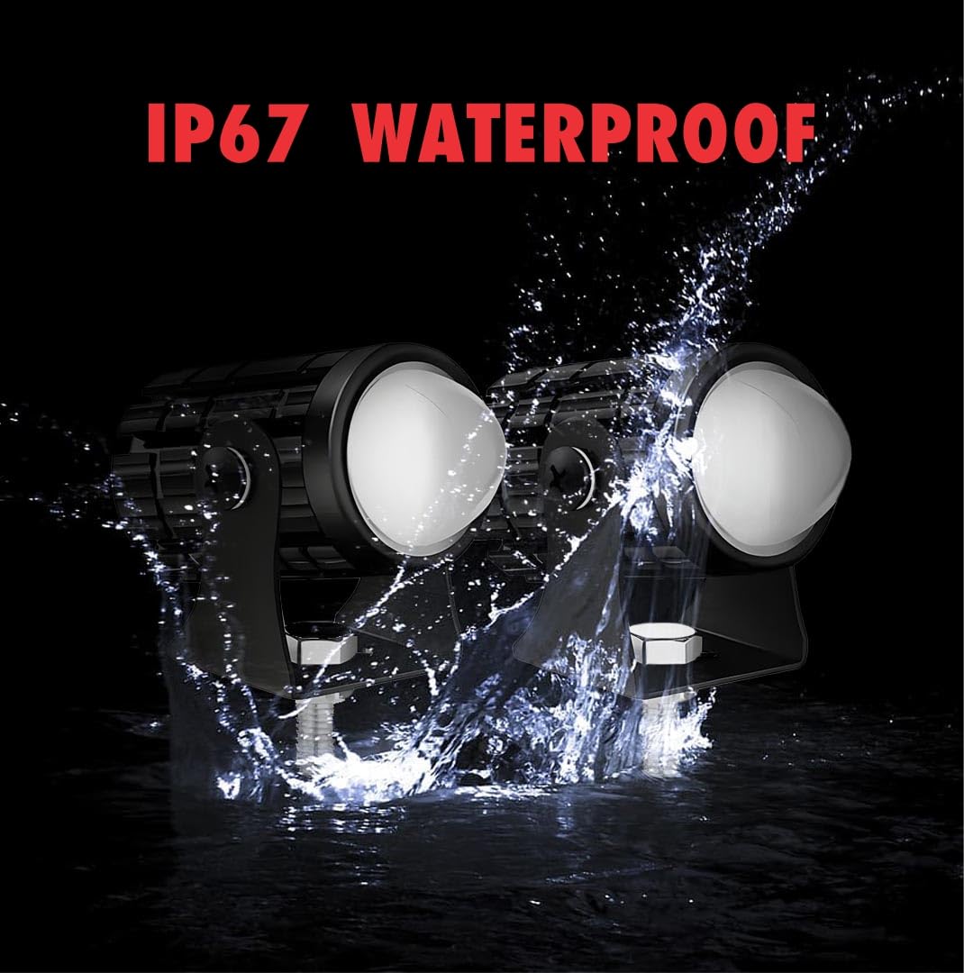 MIKANIX Mini Drive LED Fog Light Lamp | Projector Lens Spotlight | High & Low Beam | White & Yellow Light With On/Off Switch For All Motorbike, Cars, SUV, ATV