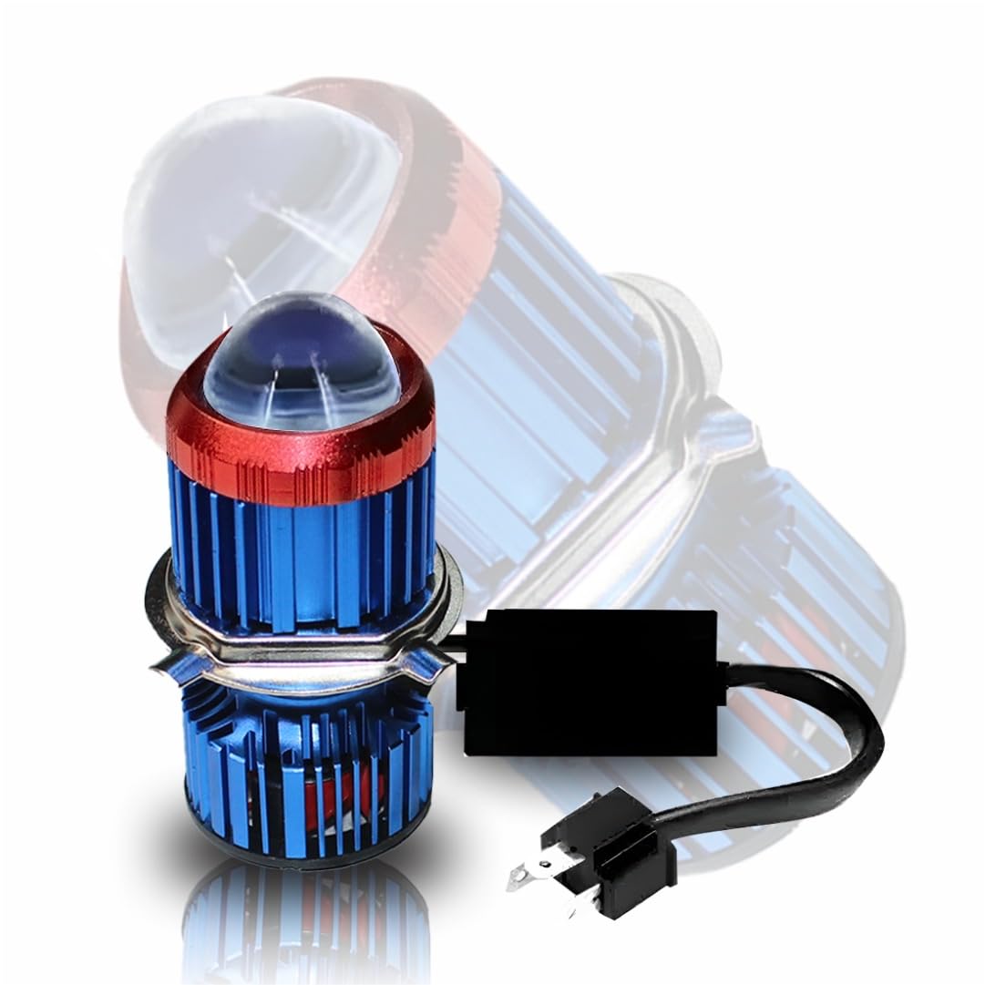 MIKANIX Super Bright H4 Fitting CYT Led Headlight Lens Projector Bulb | White and Yellow | High and Low Beam | With Cooling Fan For All Bikes, ATV and Scooters