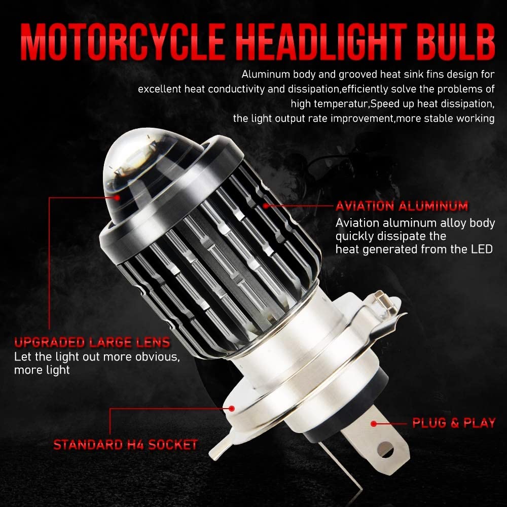 MIKANIX H4 LED Headlight Fog Lamp Projector Lens Universal for Bike and Car Fog Light, Dash Light Motorbike, Car Xenon