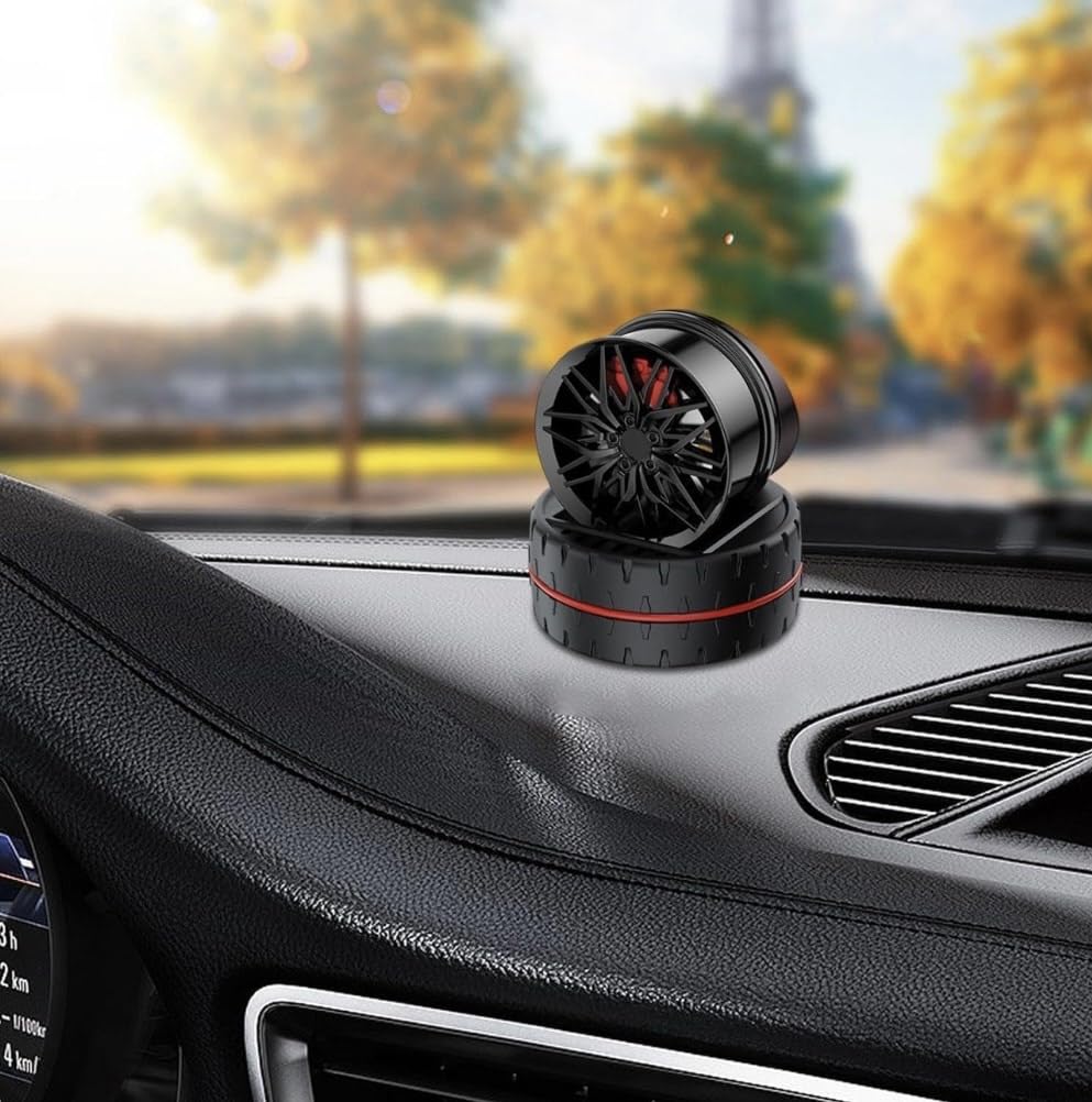 BRXR Solar Rotating Car Dashboard Air Freshener/Perfume Diffuser | Metal Body & Alloy Wheel Hub Design with Perfume Liquid for Car Interior Decoration Accessories (SILVER, FRENCH)