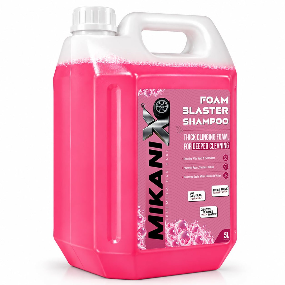 MIKANIX Car Wash Foam Blaster Concentrated Shampoo with Ceramic Shine | High Foam Car Wash Liquid for Cars & Bikes | Car Cleaning Shampoo ( 5 LTR )