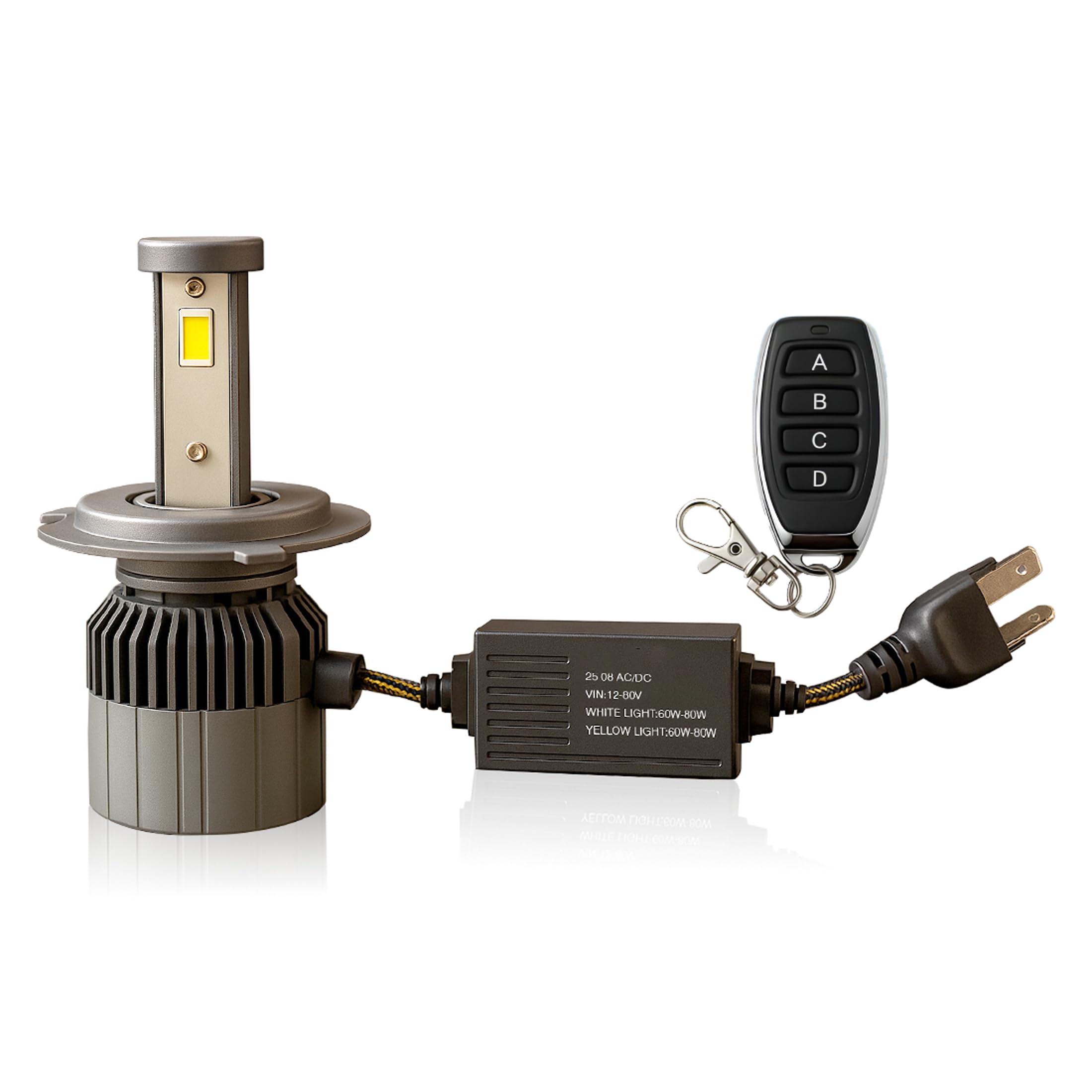 MIKANIX Super Bright H4 LED Bike Headlight Bulb with Remote | Dual Color White & Yellow High/Low Beam | 60W Projector LED Lamp with Cooling Fan for Motorcycles & Cars