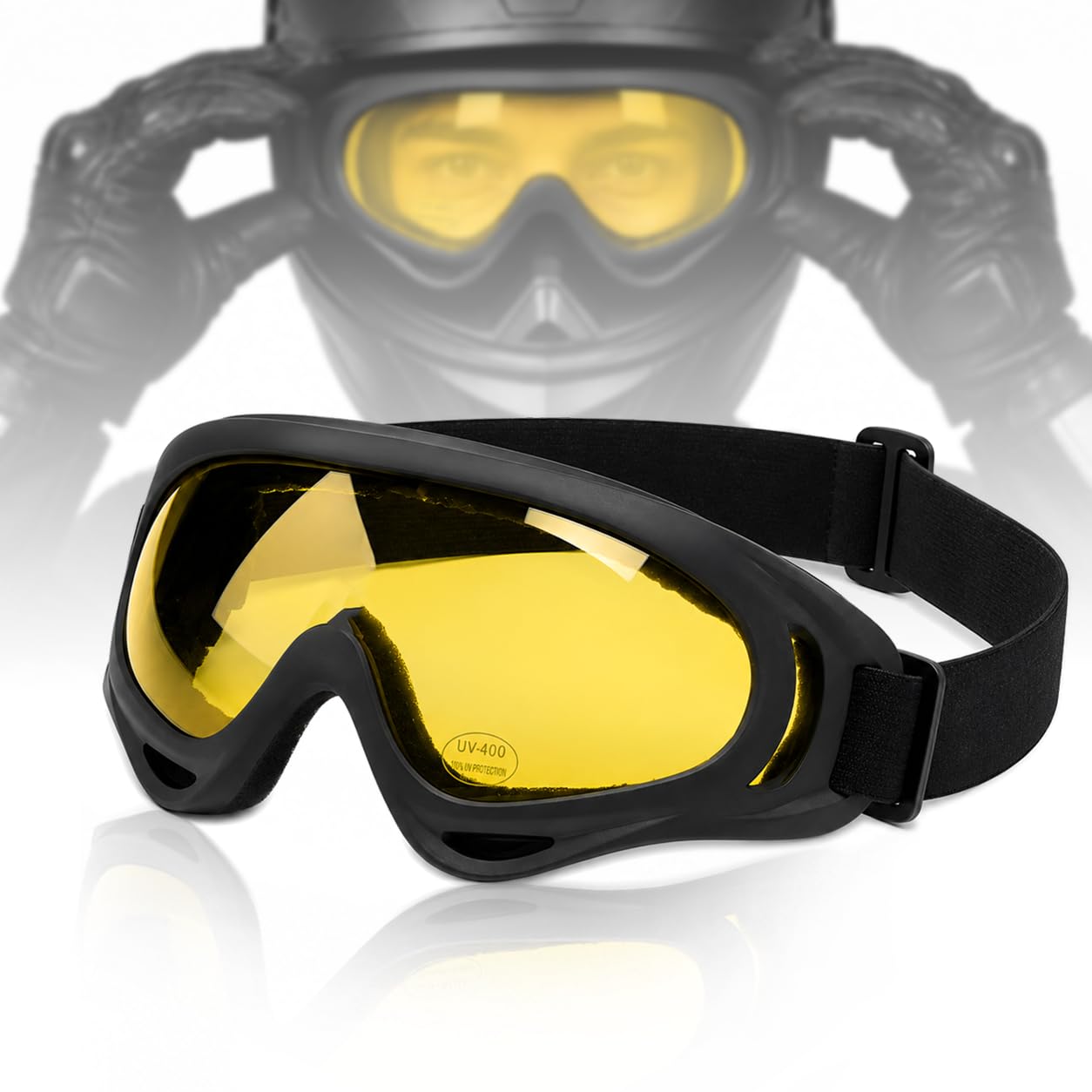 BRXR Motorcycle Riding Eyewear Helmet Goggles Anti Scratch | UV Protective Windproof Dirt Shield for Cycling, Bike Riding Off Road Racing and Outdoor Activities (Yellow)