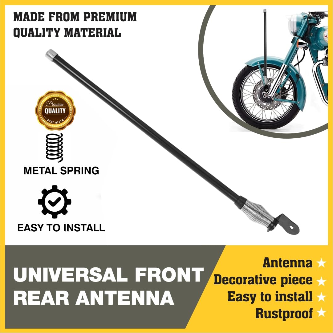 OBEROI'S TRADERS Bike Universal Decorative Front | Rear Aluminium Spring Antenna | Aerial Rod with Chrome Cap RE, Bullet, Harley, Bajaj Avenger Motorcycle