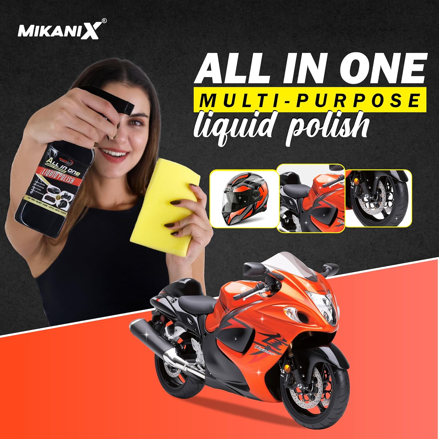 MIKANIX 6-in-1 Bike Care Kit - Liquid Polish, MX-40 Cleaner, Chain Lubricant, Chain Cleaner, Cleaning Brush & Microfiber Cloth (700ml)