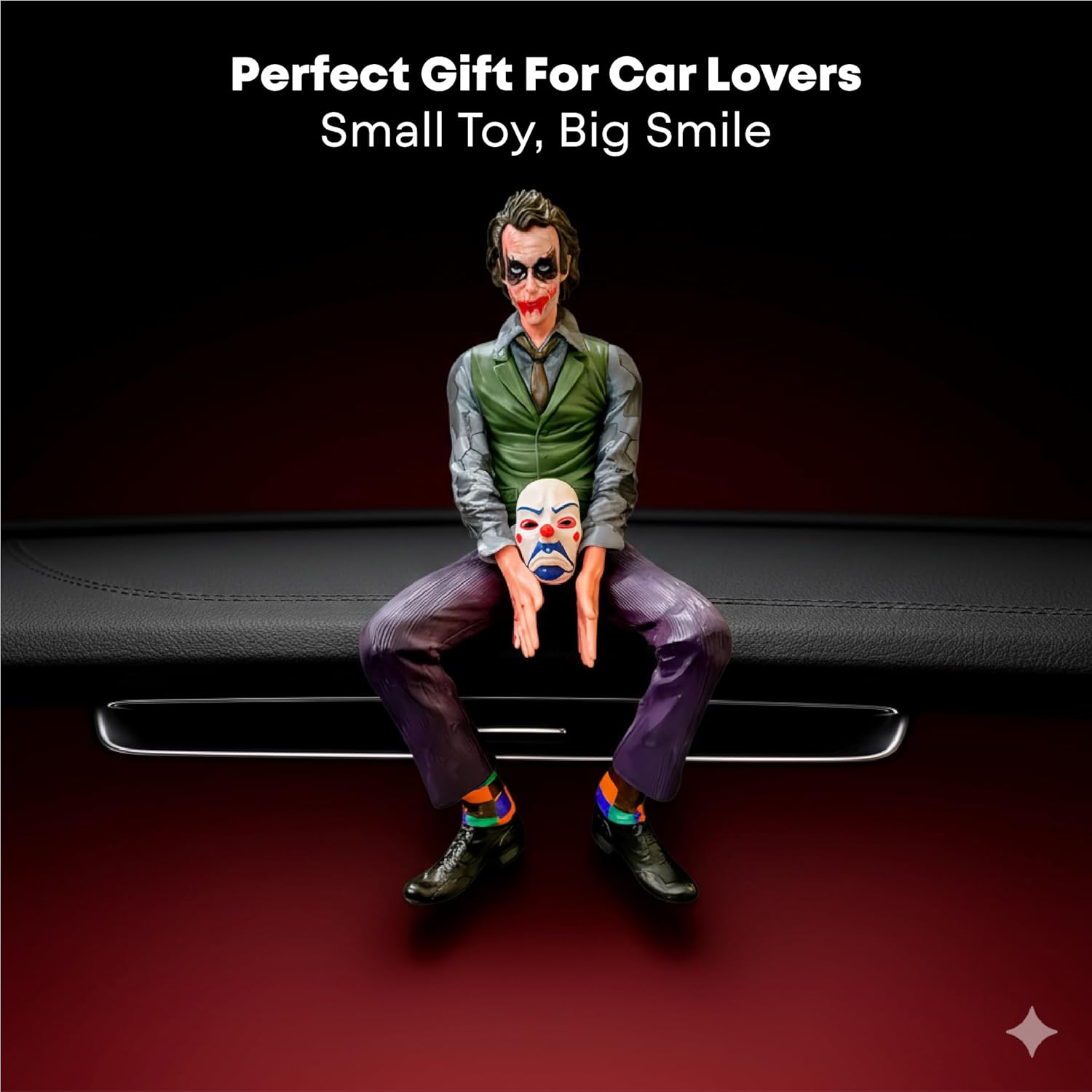 MIKANIX Joker Car Dashboard Figurine Small Size | Villain Mask Idol for Car Interior Decoration | Premium Resin Showpiece for Home & Office | Anti-Slip Base