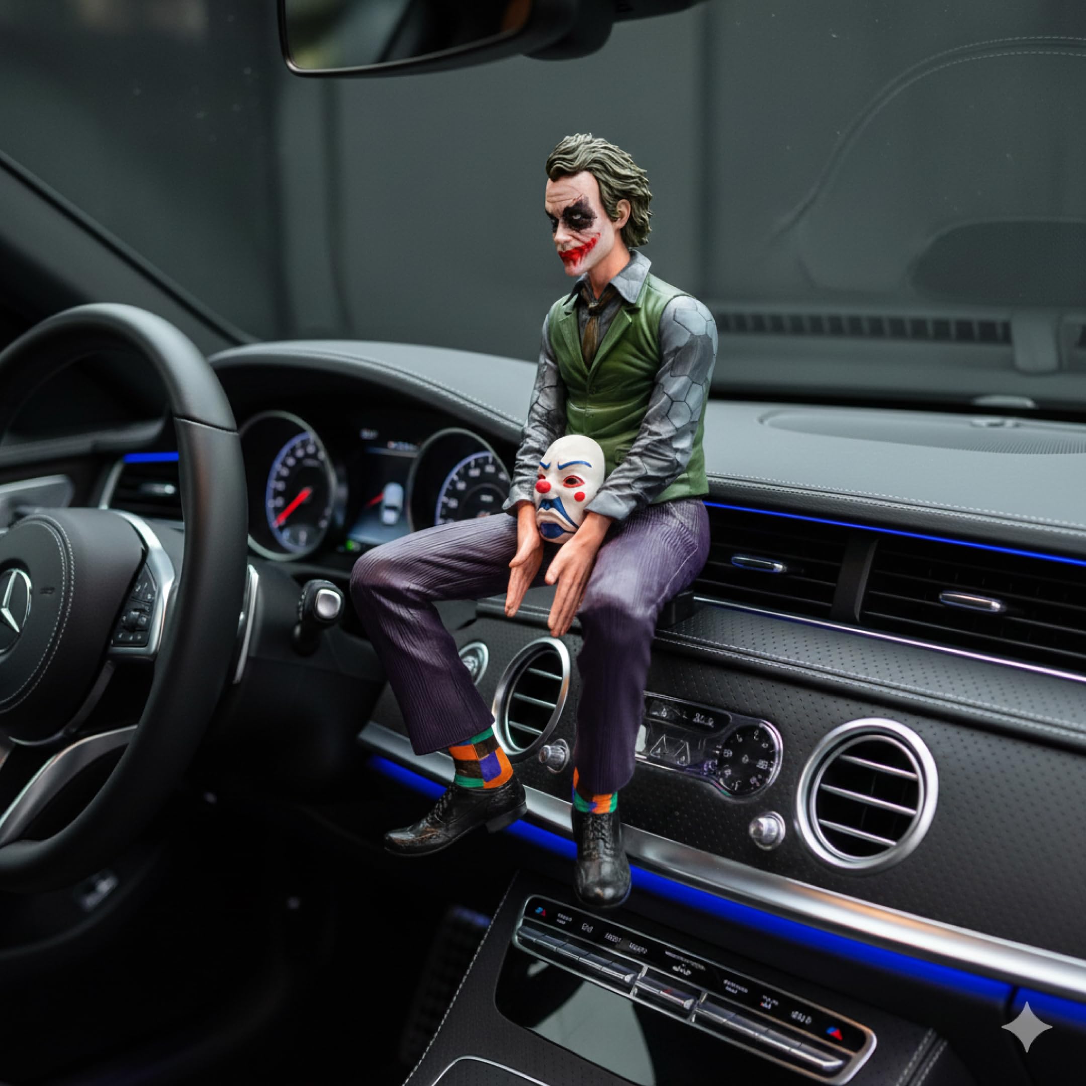 MIKANIX Joker Car Dashboard Figurine Small Size | Villain Mask Idol for Car Interior Decoration | Premium Resin Showpiece for Home & Office | Anti-Slip Base
