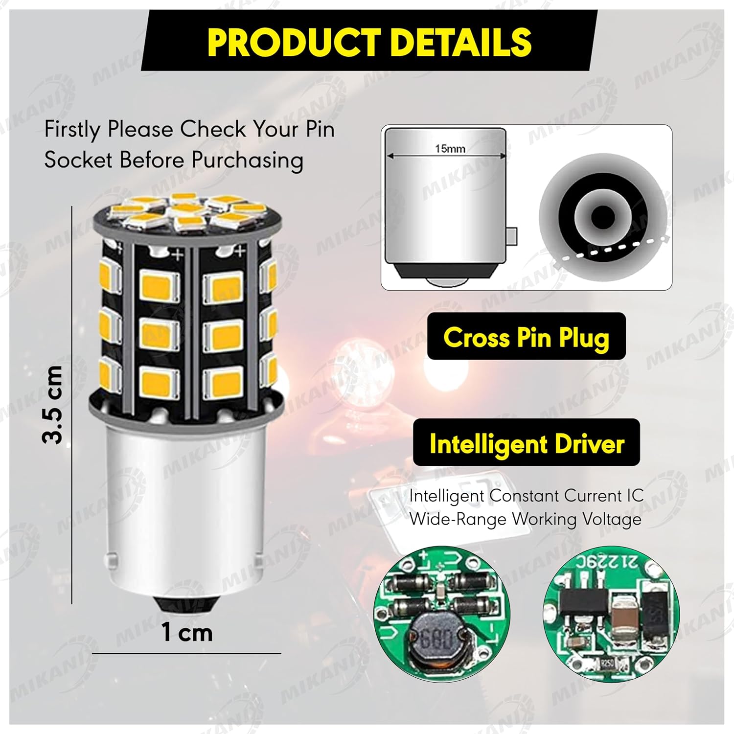 MIKANIX Super Bright Universal 360° Reflecting LED Indicator Bulbs Set of 4 Indicator Light For Bikes And Cars (Cross Pin) Orange