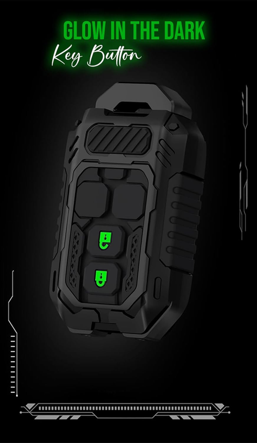 MIKANIX Transformer Series Car Key Cover | Premium Metal Black Soft Silicone Key Shell with Keychain for Grand Vitara, Victoris, Baleno, Fronx, Ignis, Swift, Ertiga, Dezire, Brezza (GLANZA)