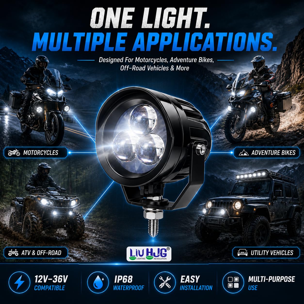 MIKANIX LIUHJG LED Motorcycle Work Light Kit | Waterproof Yellow & White Fog Driving Spotlights