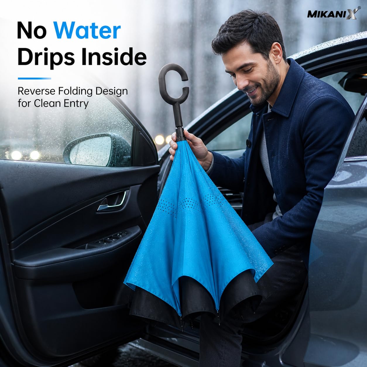 MIKANIX Reverse Folding Umbrella | Windproof Double Layer Inverted Upside Down Umbrella with C Shape Handle | Waterproof Anti-Drip Car Travel Rain Umbrella for Outdoor (MULTICOLOR)