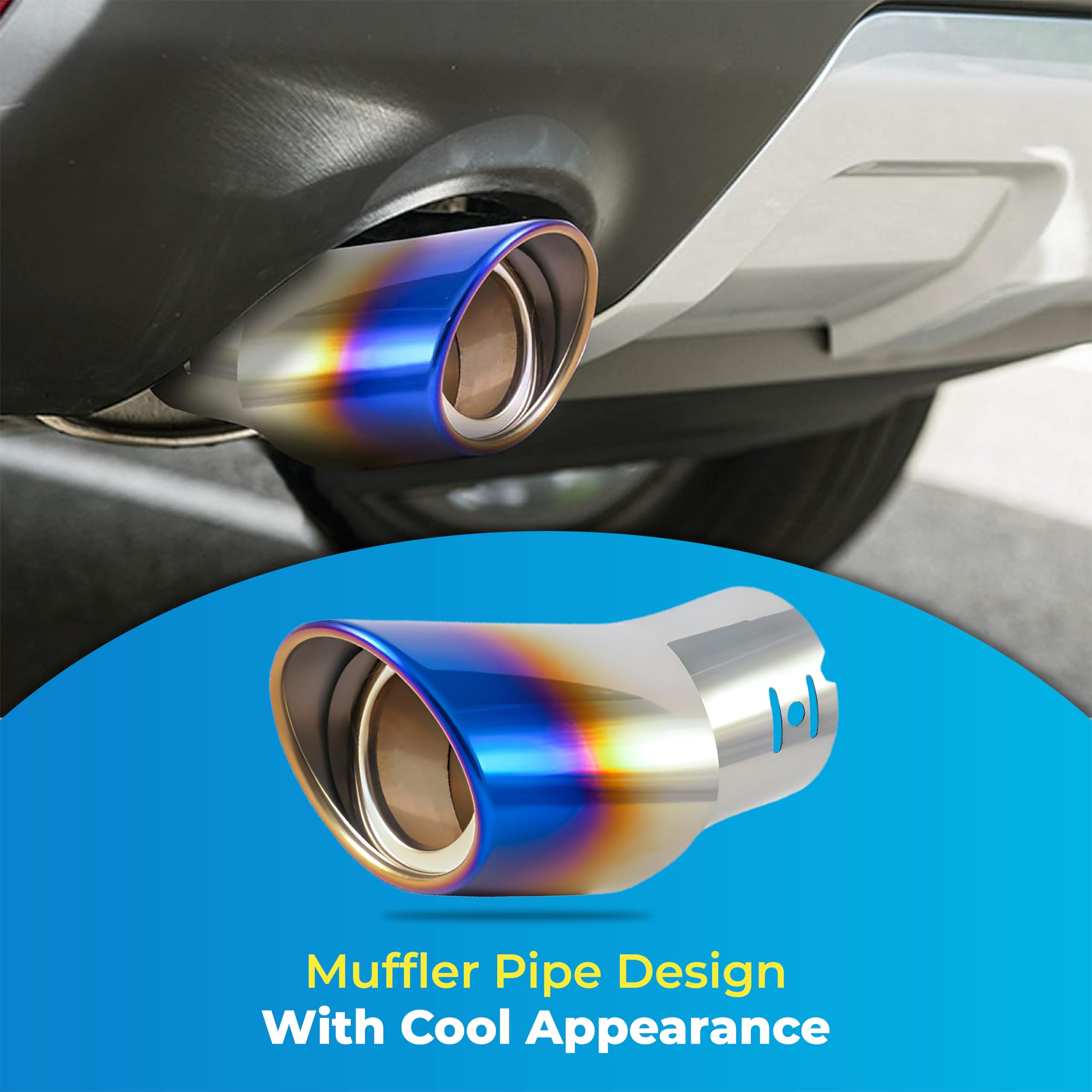 MIKANIX Universal Car Exhaust Muffler Tip | Stainless Steel Burnt Look Silencer End Pipe | Anti-Rust, Stylish Oval Exhaust Tail Pipe with Fitting Kit (MULTICOLOR)