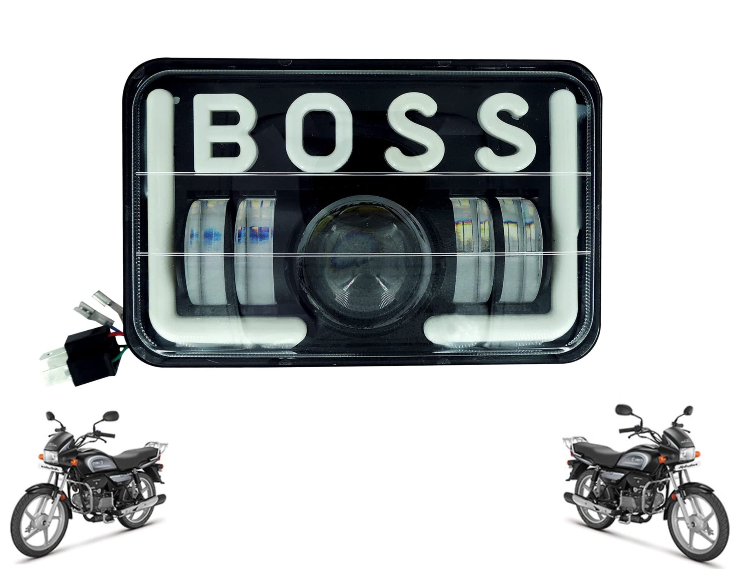 MIKANIX BOSS Style LED Headlight Hi/Low Beam With DRL Light 4000LM For Hero Splendor Plus, Splendor Pro, Splendor