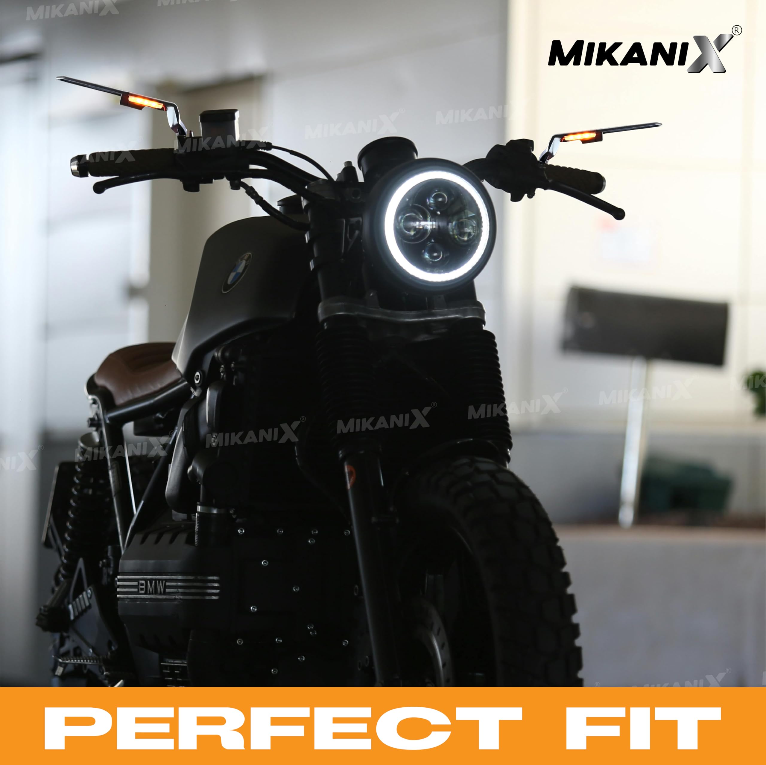 MIKANIX Scooty Rear View Side Handle Bar York Nut Fitting Mirror | LED Stealth Convex Glass Mirror For Yamaha AEROX 155cc