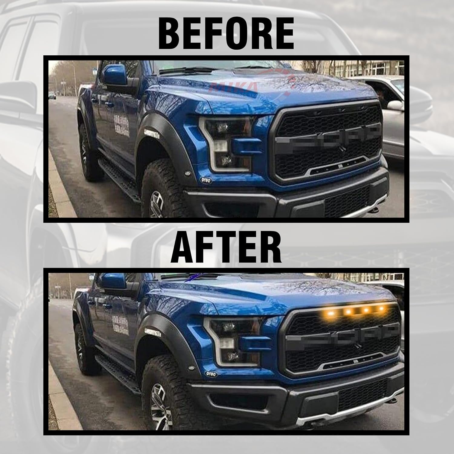 MIKANIX Car Grill Smoked Shell LED Light/Lamp with Fuse Adapter Wiring Harness Kit for All Cars