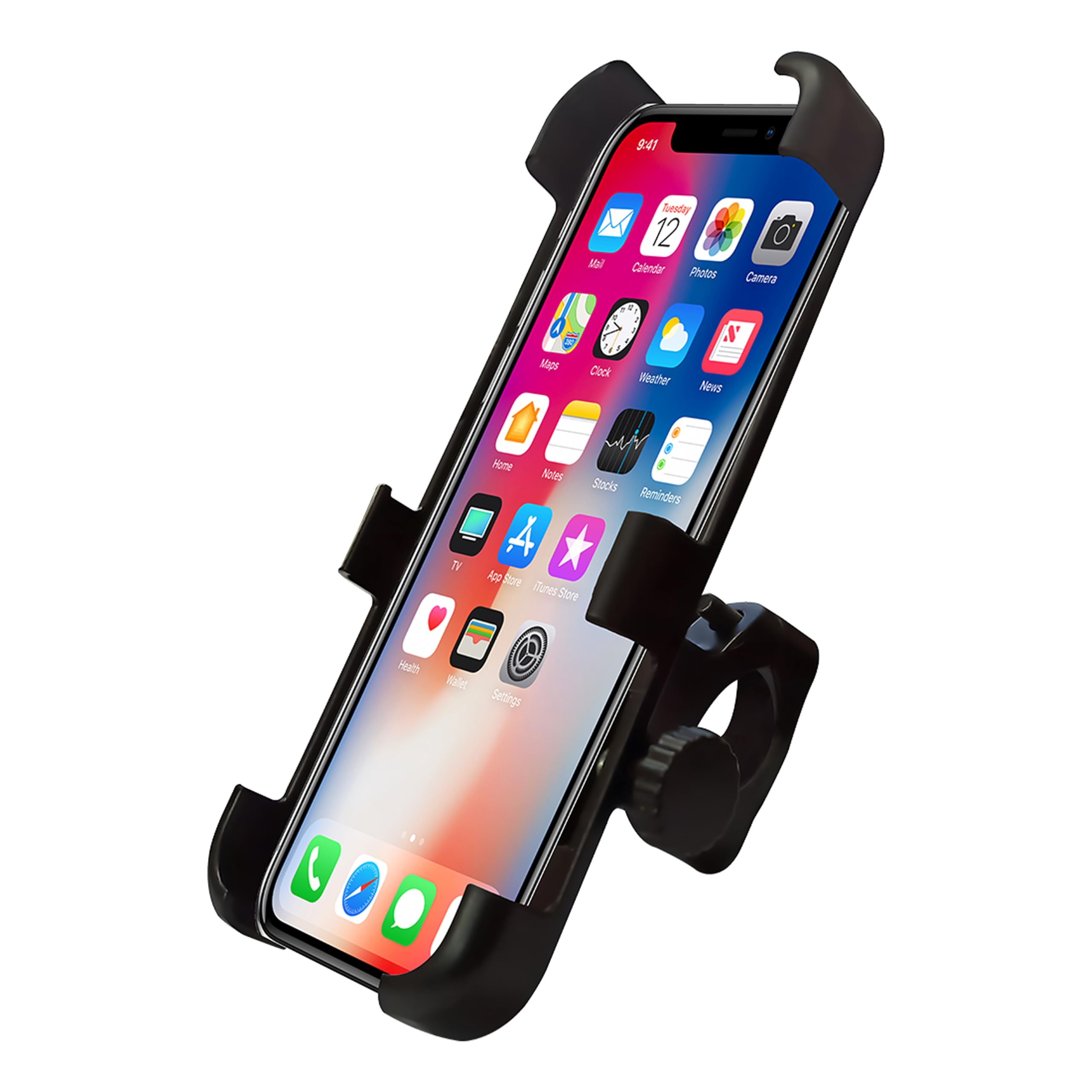 Mikanix Motorcycle Phone Mount, 360-Degree Rotation, Universal Handlebar Mount for Mobile Phones 4-6.5 Inch, Metal Construction, Black