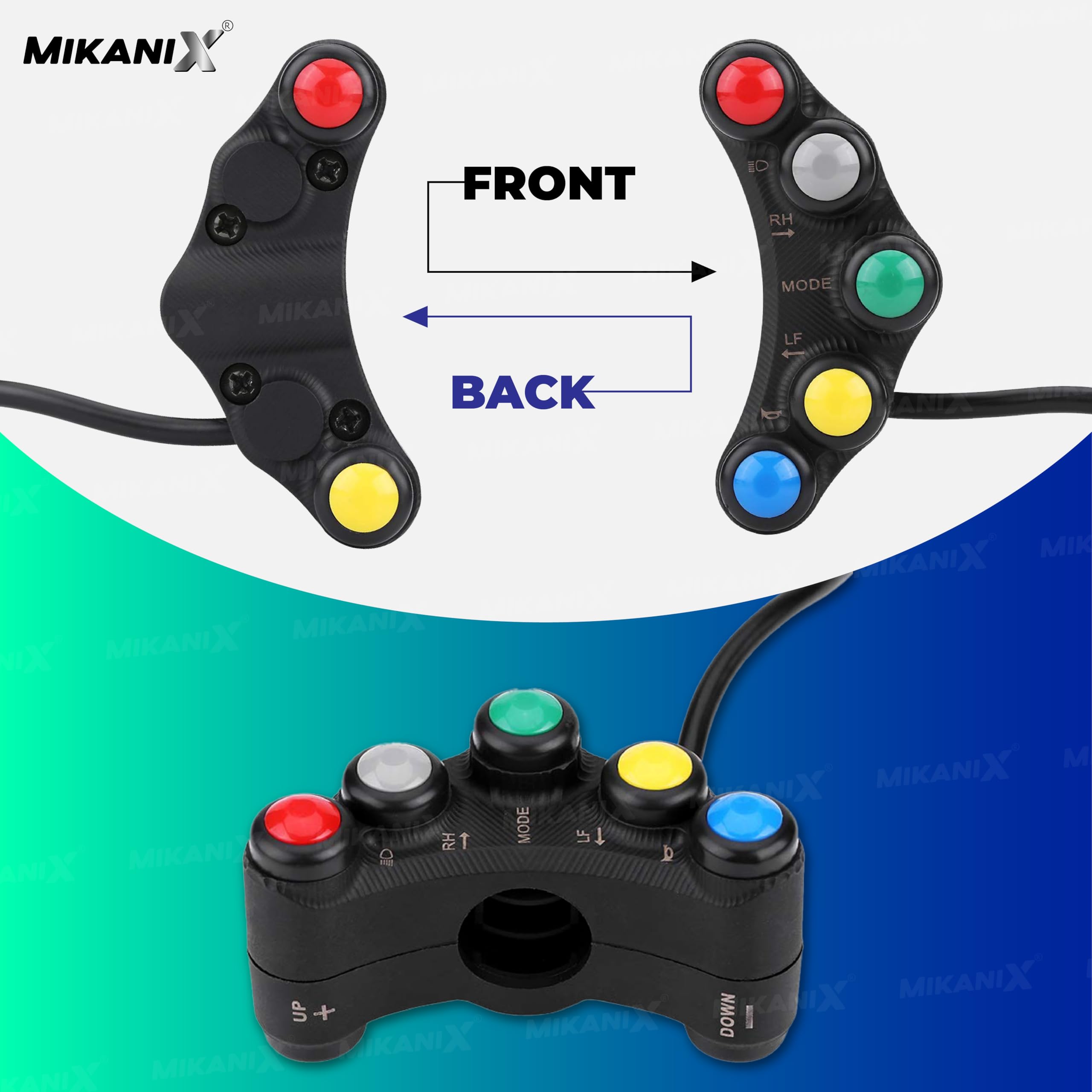 Moto GP Universal Bike Headlight/Turn Signal Light Pilot Switch 5 Way Multipurpose 3 On/Off Switch/Buttons with 2 Horn Push Buttons for Handle Bar Grip