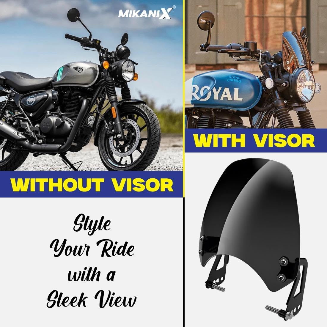 MIKANIX Hunter 350 Visor Glass | Unbreakable Headlight Bolt Visor | Windshield Protector| Wind Deflector for Bike Styling Fairing Kit