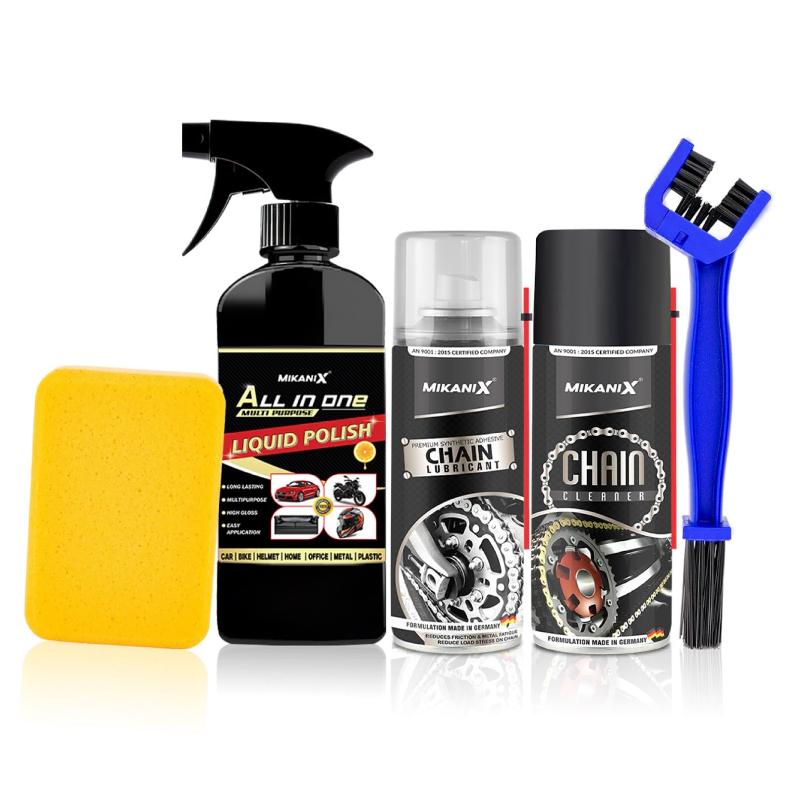 OBEROI'S TRADERS Combo Of Chain Lubricant + Chain Cleaner + Bike & Car Polish With Cleaning Brush Cleans | Shines & Protects Chain | Car Dashboard Interior & Exterior Cleaning (550 ml)