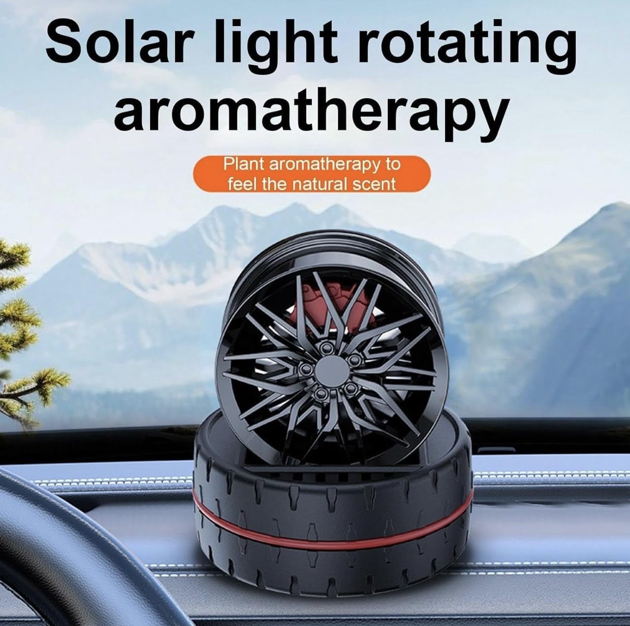BRXR Solar Rotating Car Dashboard Air Freshener/Perfume Diffuser | Metal Body & Alloy Wheel Hub Design with Perfume Liquid for Car Interior Decoration Accessories (SILVER, FRENCH)