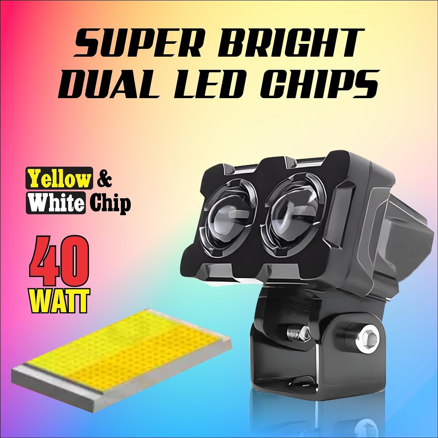MIKANIX Super Bright LED Fog Light Lens Projector With HD Lens Dual Color White | Yellow With High & Low Beam For All Motorbike, Scooty & ATVs