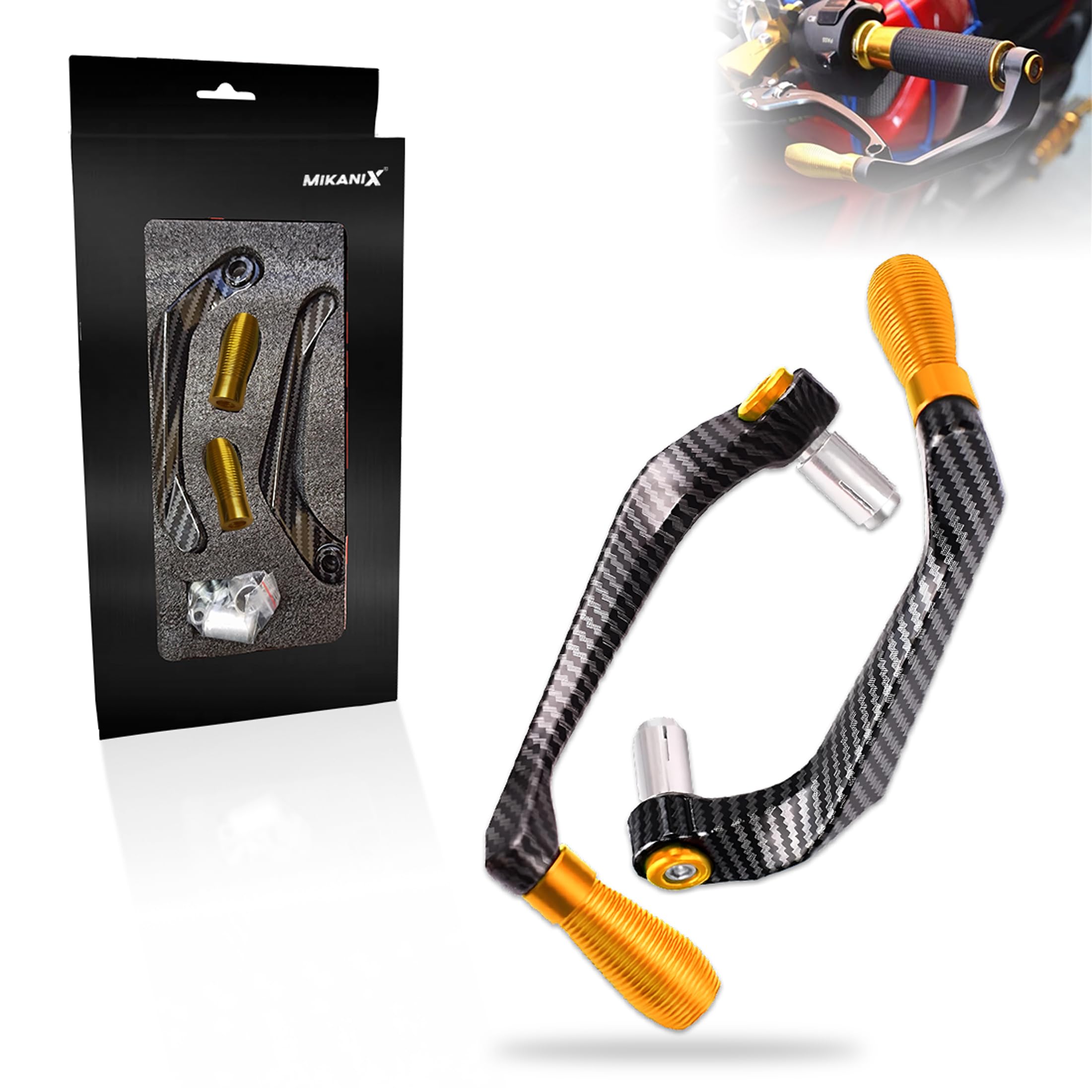 OBEROI'S TRADERS Carbon Finish CNC Aluminum Universal Motorcycle Lever Guard | Handle Bar End Brake Clutch Lever Protective Guards | Hand Guards for All Bikes