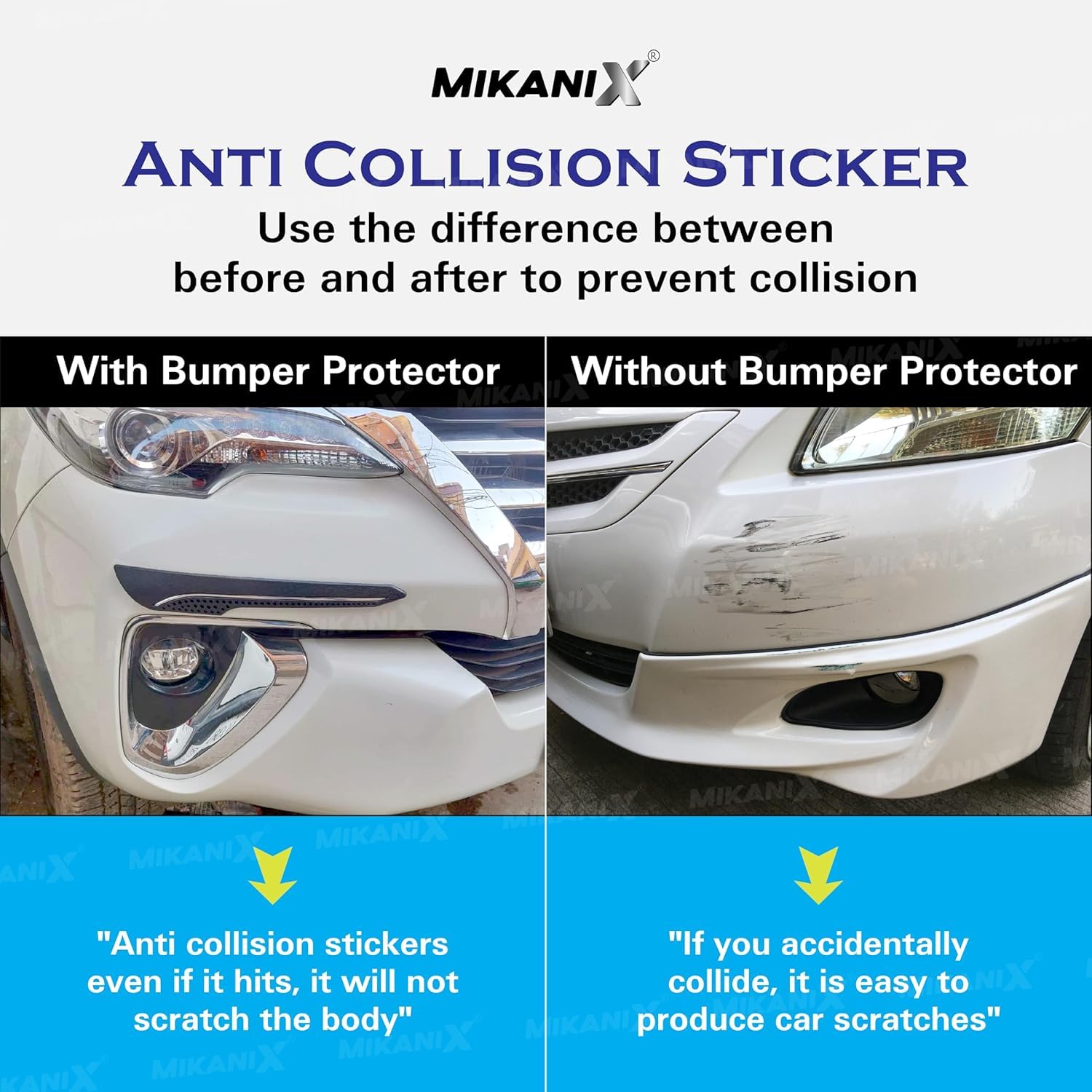 MIKANIX Car Bumper Protector/Guard Strap Anti-Scratch, Shockproof & Stylish Guard Universal for All Car Pack of 4