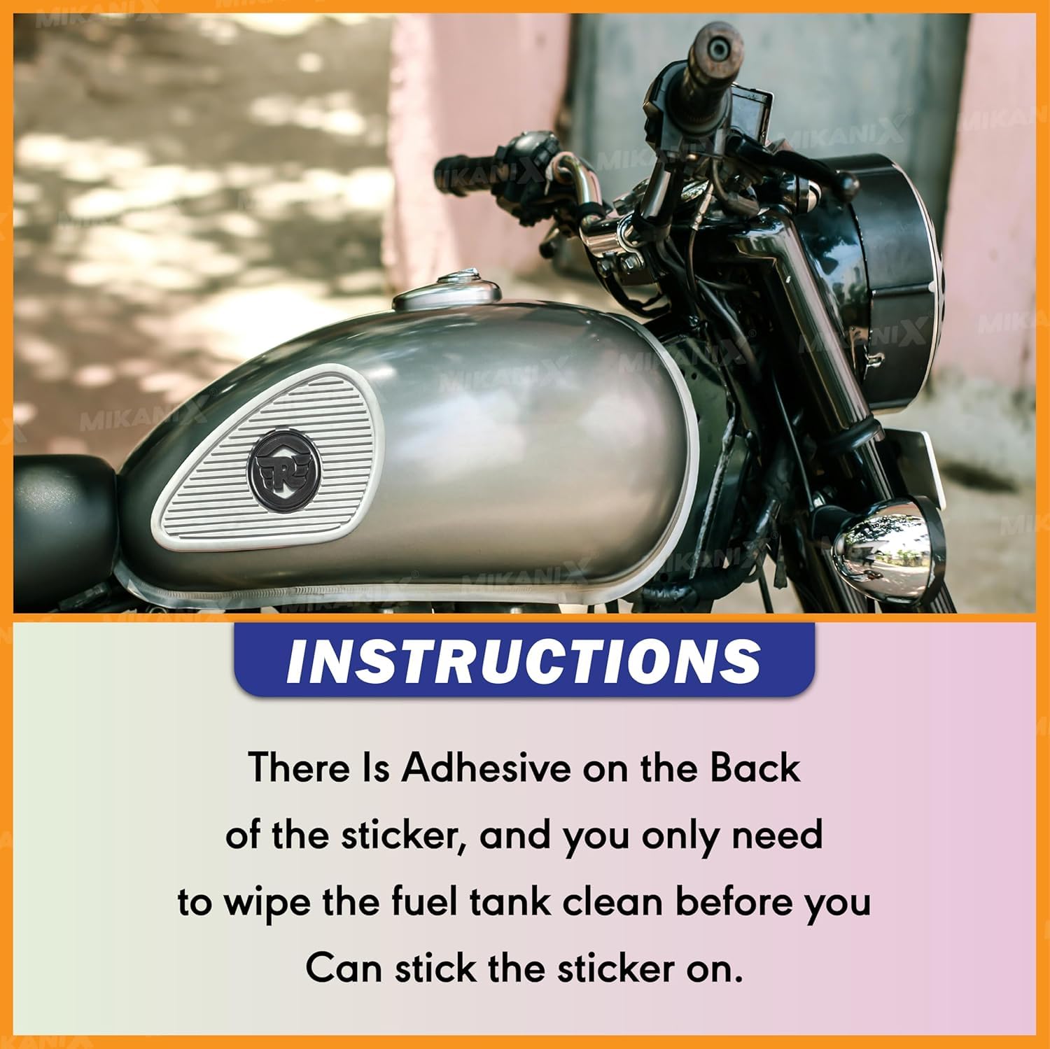 MIKANIX Universal Bullet Bike Anti Slip Silicone Tank Pad/Thai Pad Waterproof Sticker for Royal Enfield All Models Black & Grey