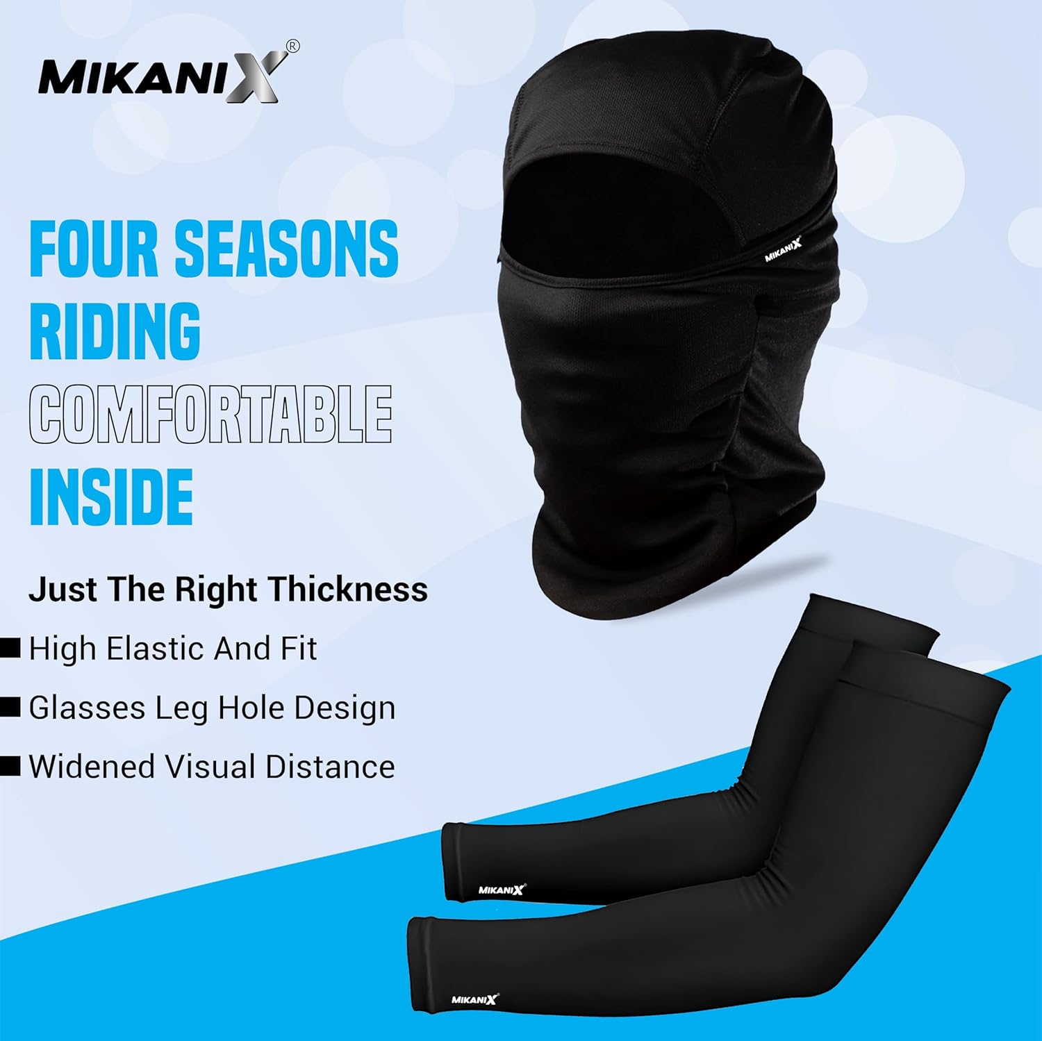 BRXR Unisex Full Face Mask | Balaclava Black + Hand Protective Syntetic Arm Sleeve for Bikers Riders, Cyclists and Outdoor Workers to Protect from Dust and UV Rays