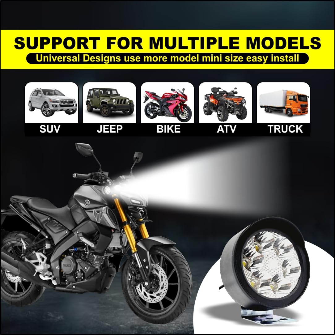 MIKANIX 6 LED Round Cap Fog Lights/Lamp Pair for Bikes and Cars High Brightness With On/Off Switch Button