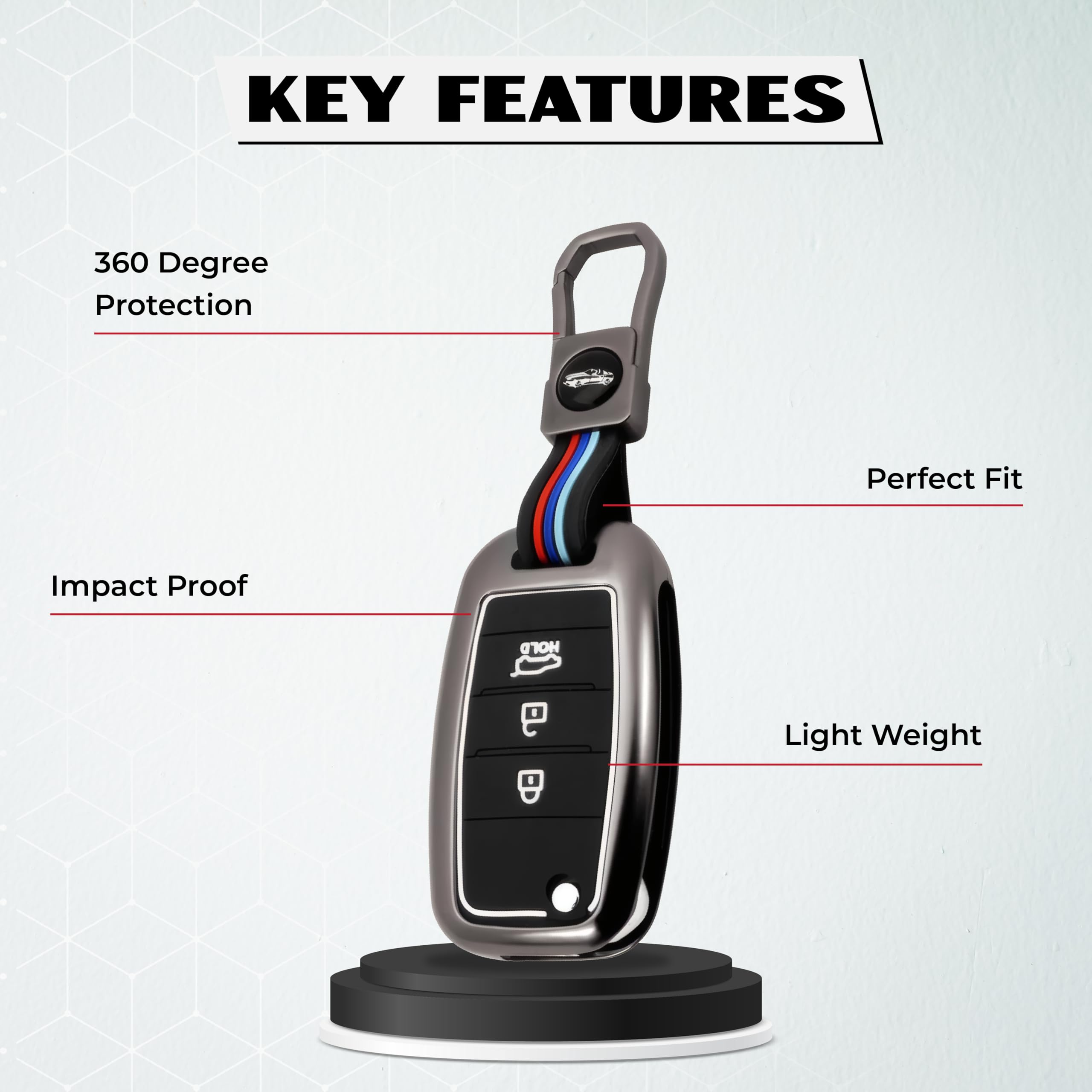 MIKANIX Premium Metal Car Key Cover | Zinc Alloy Smart Key Case | Silicone Protective Key Shell | Stylish Sporty Design | Universal Car Key Protection Cover for Smart Remote Key