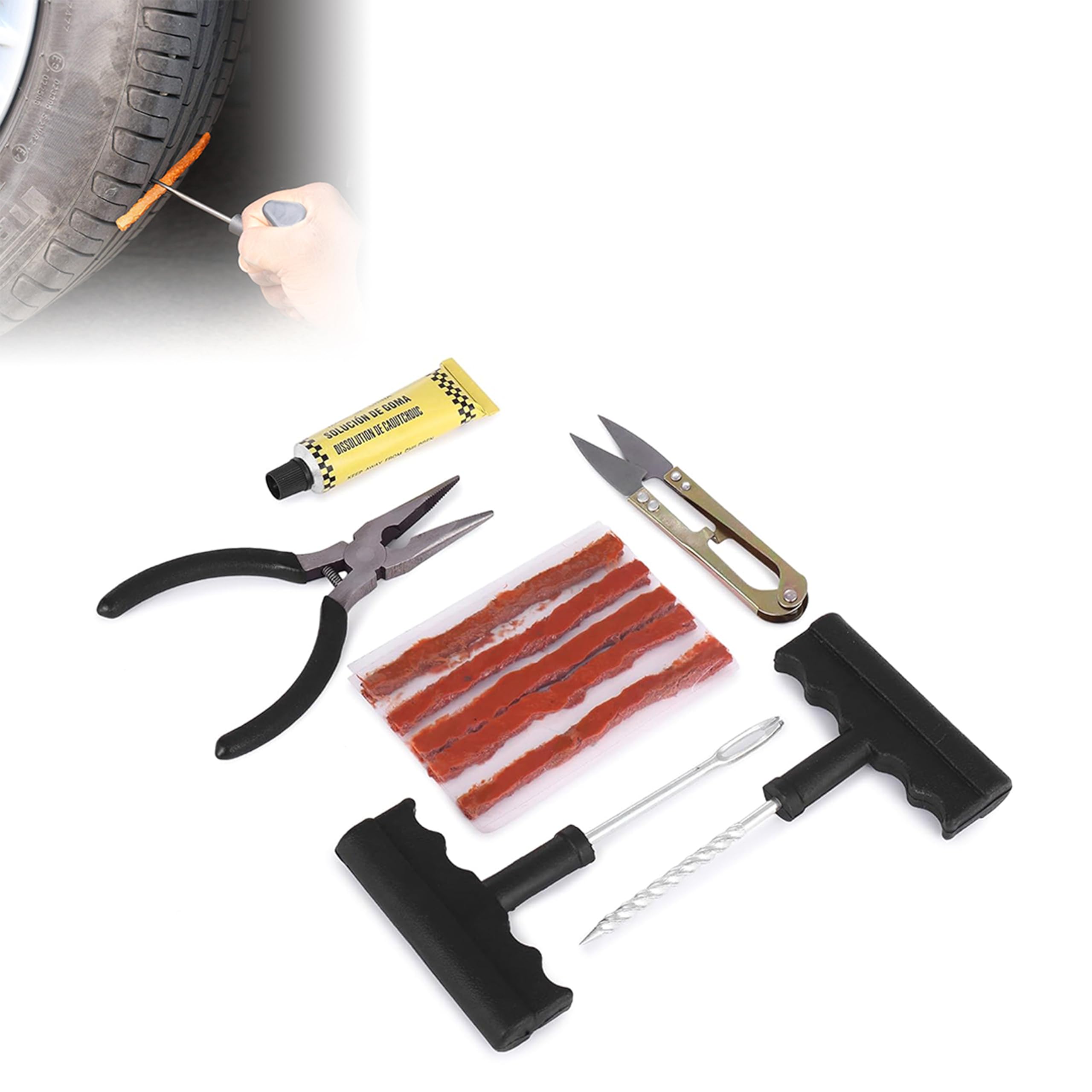MIKANIX Tubeless Tyre Puncture Repair Kit | Portable Emergency Car & Bike Tyre Repair Tool Kit Set (Pack of 6)